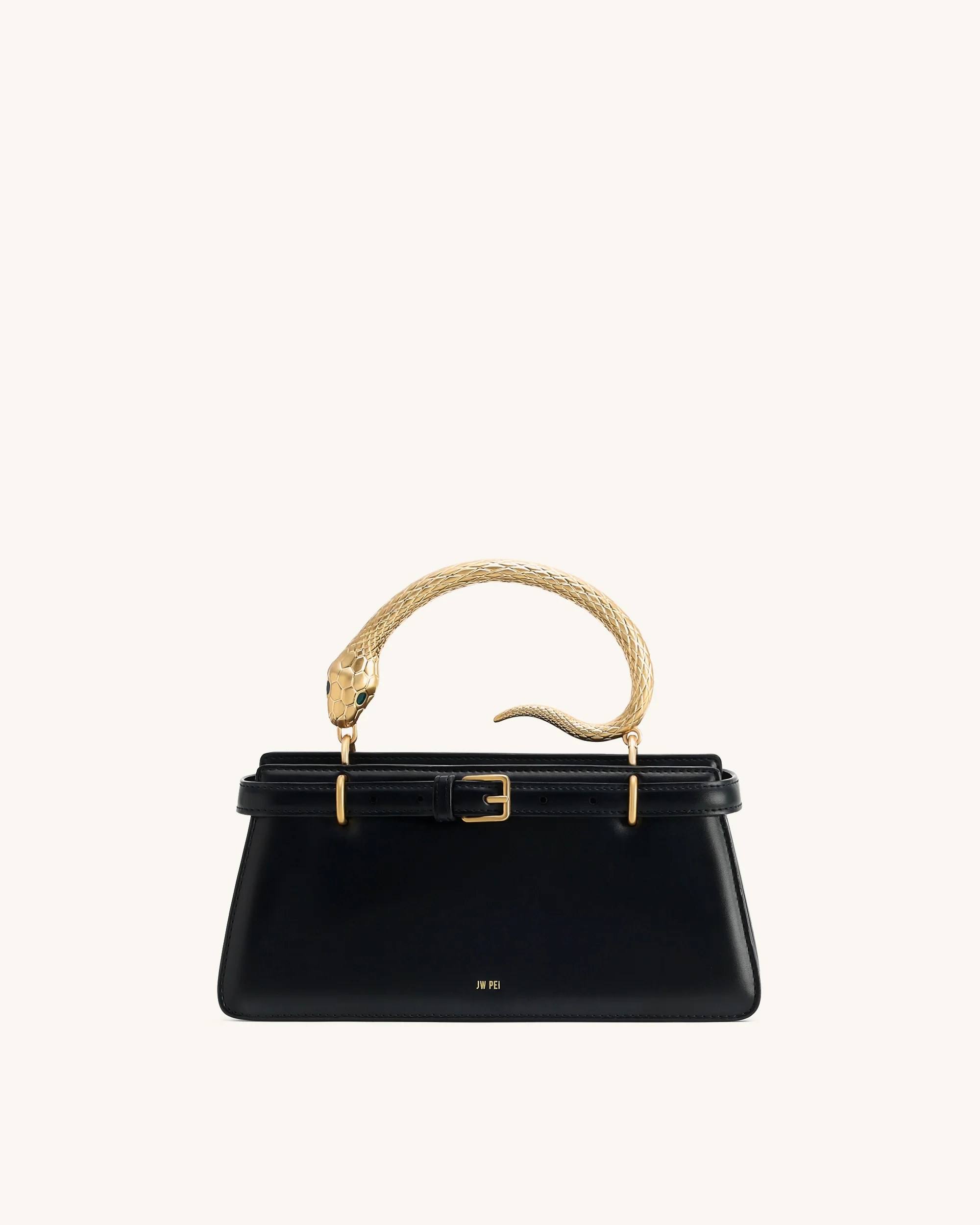 Elena Snake Handle Top Handle Bag - Black
