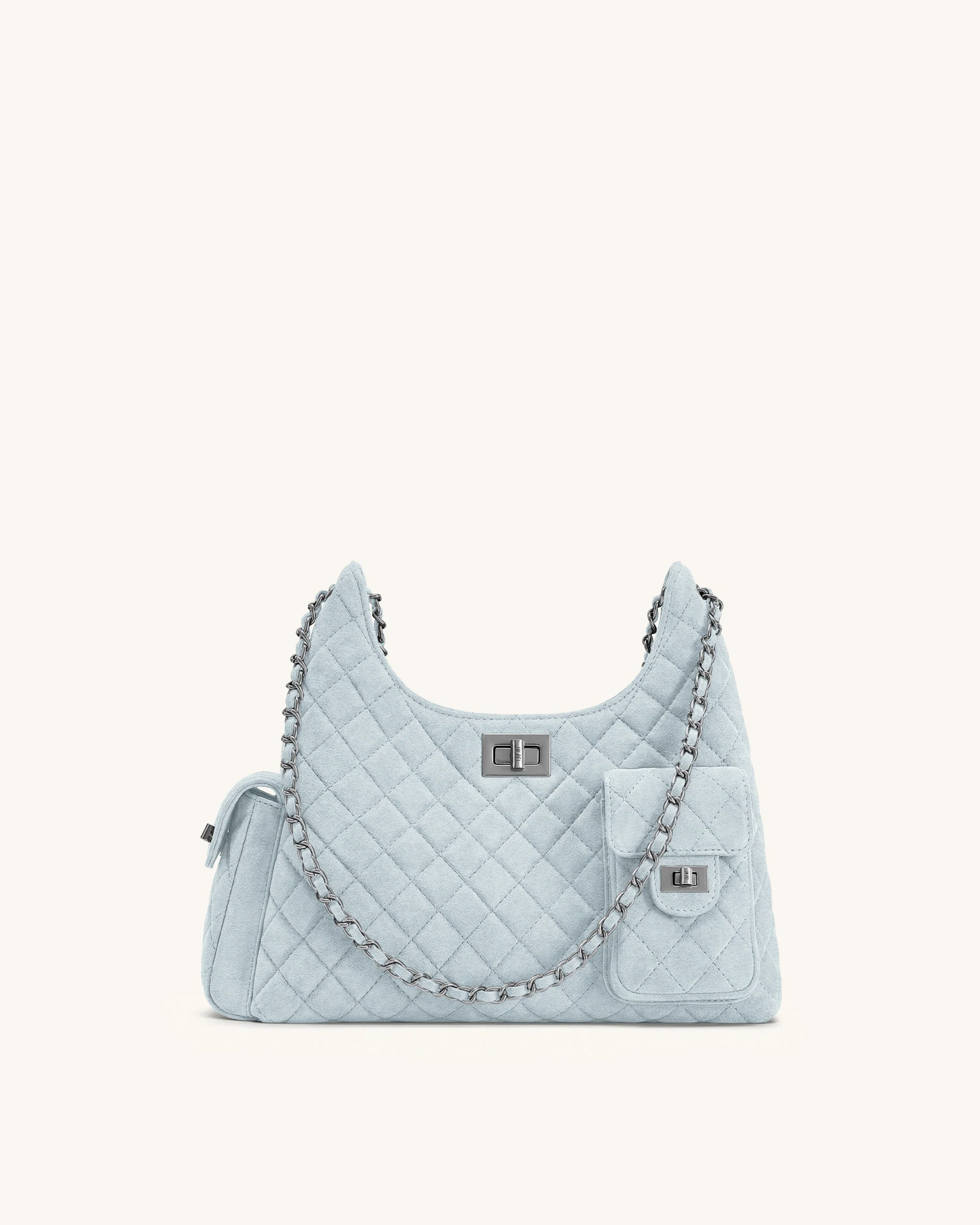 Vivian Faux Suede Quilted Shoulder Bag - Light Blue