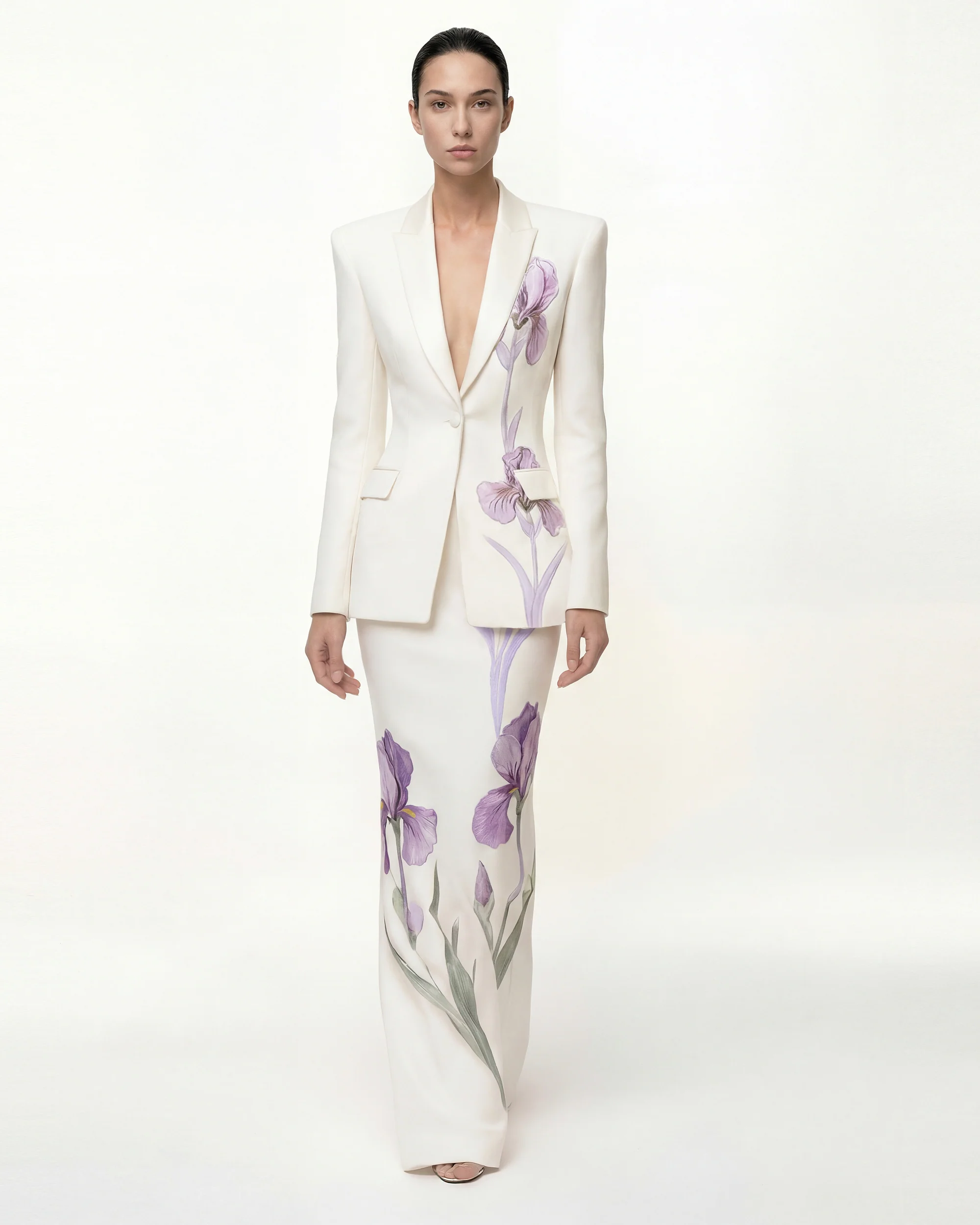 Iris Motif Maxi Skirt - White