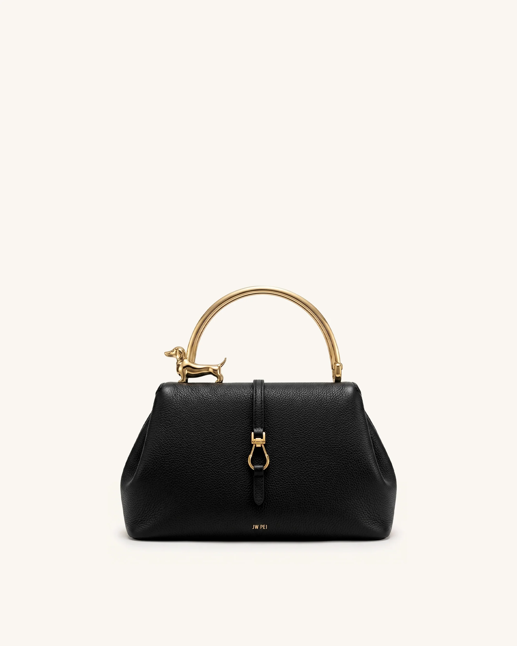Bruna Dachshund Metal Handle Top Handle Bag - Black