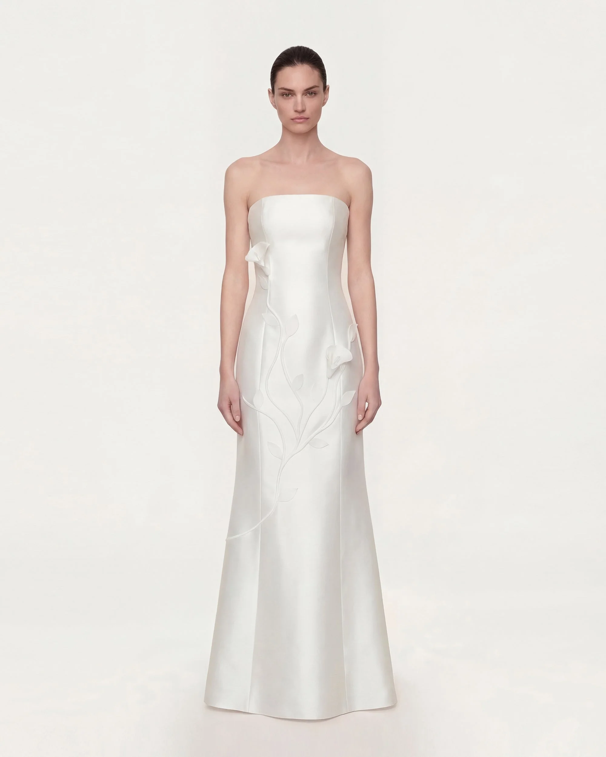Strapless Floral Polyester Dress - White