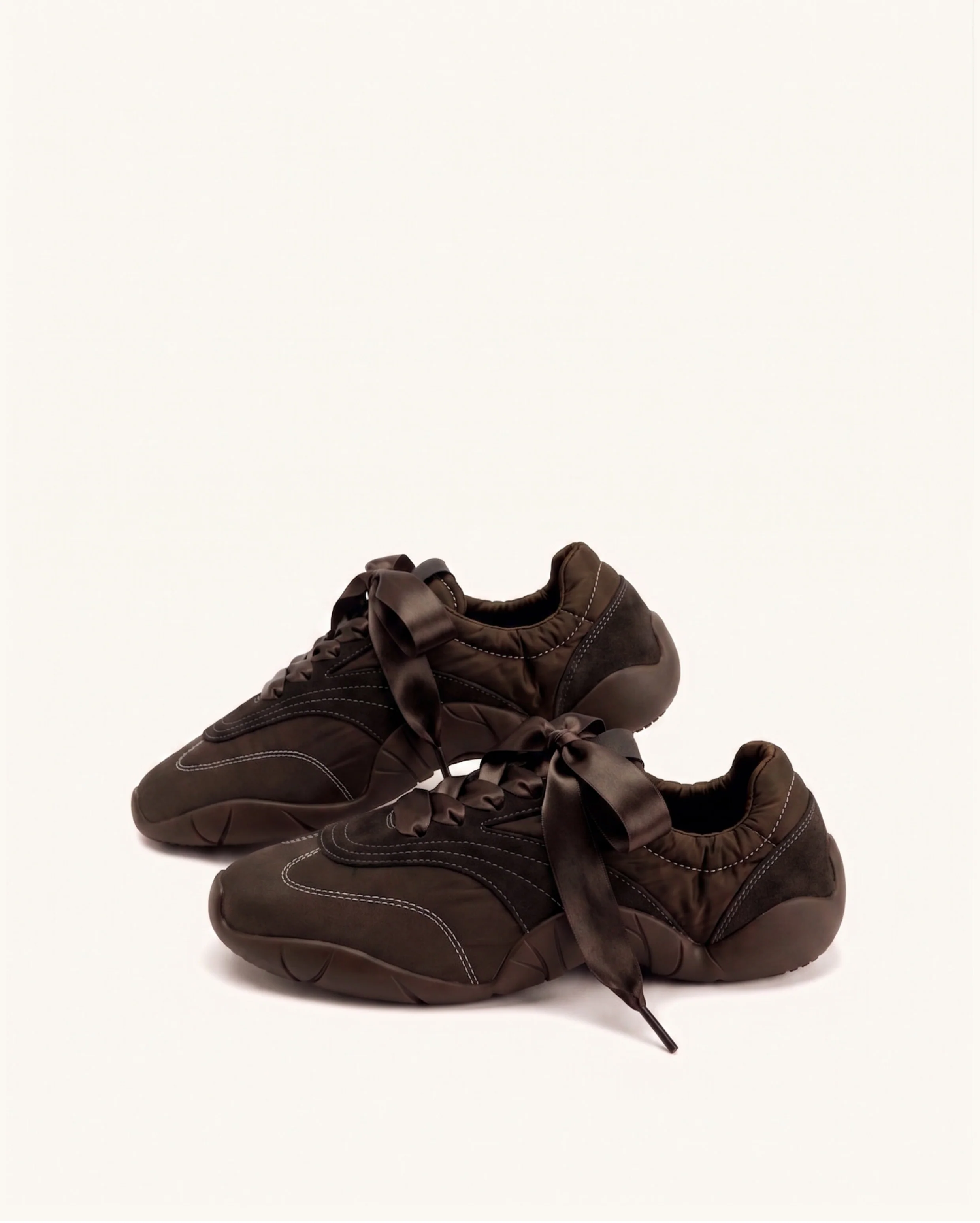 Flavia Ribbon Lace Ballerina Sneakers - Dark Brown