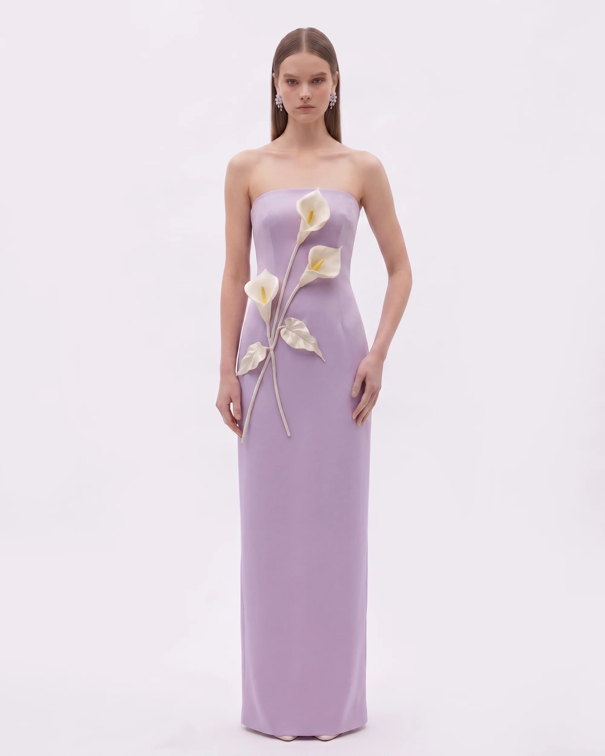 Floral Appliqu?? Strapless Dress - Purple