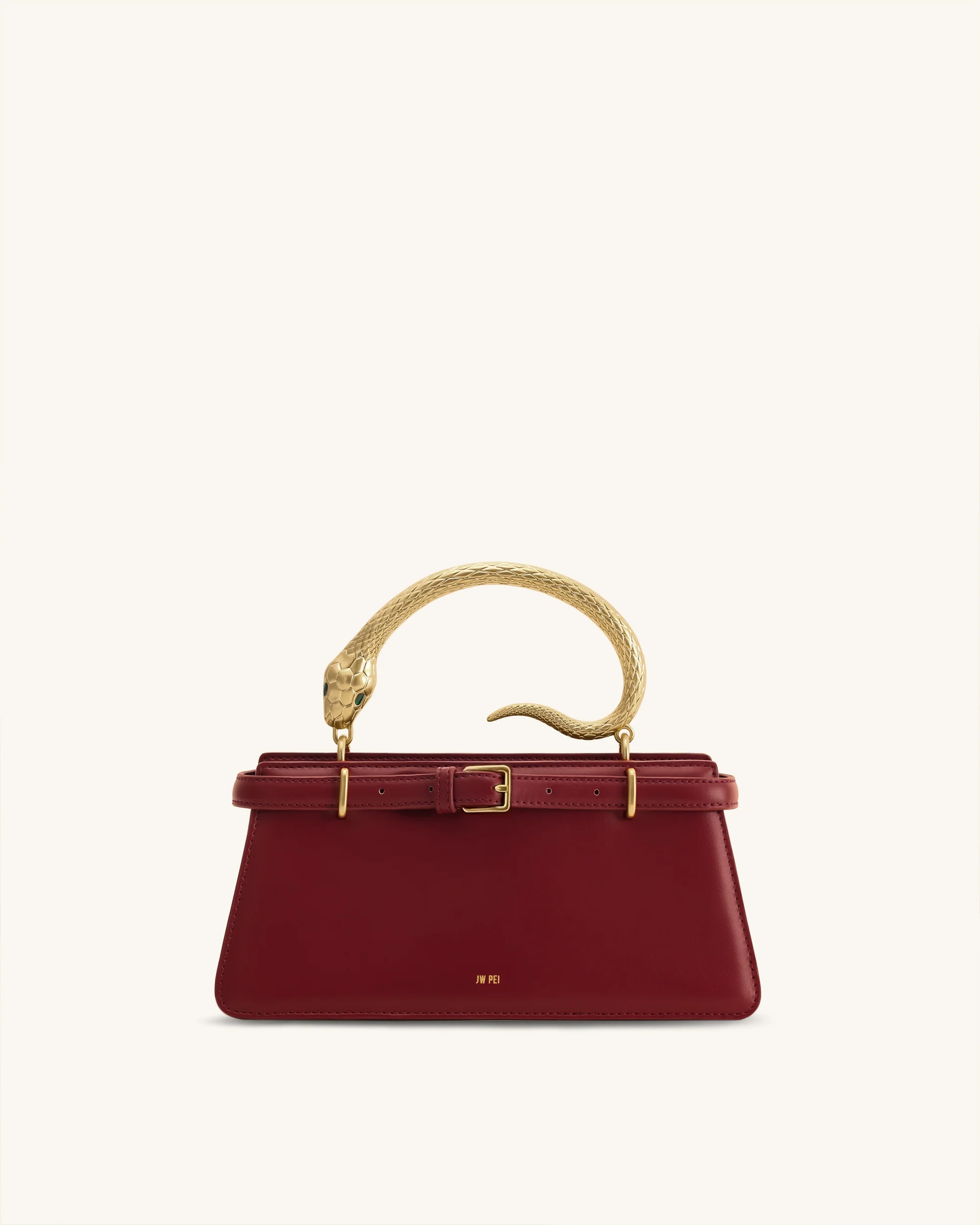Elena Snake Handle Top Handle Bag - Wine Red
