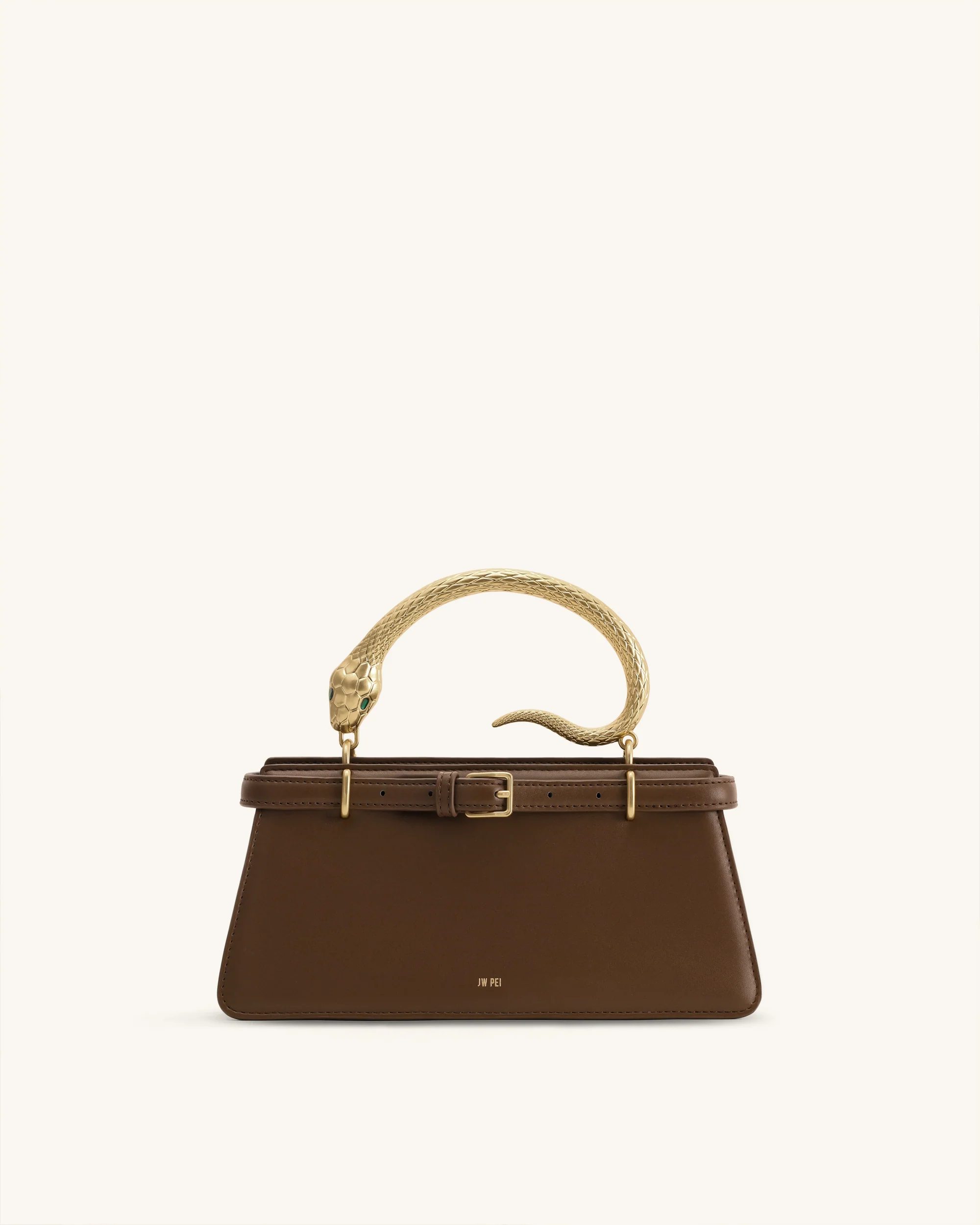 Elena Snake Handle Top Handle Bag - Dark Brown