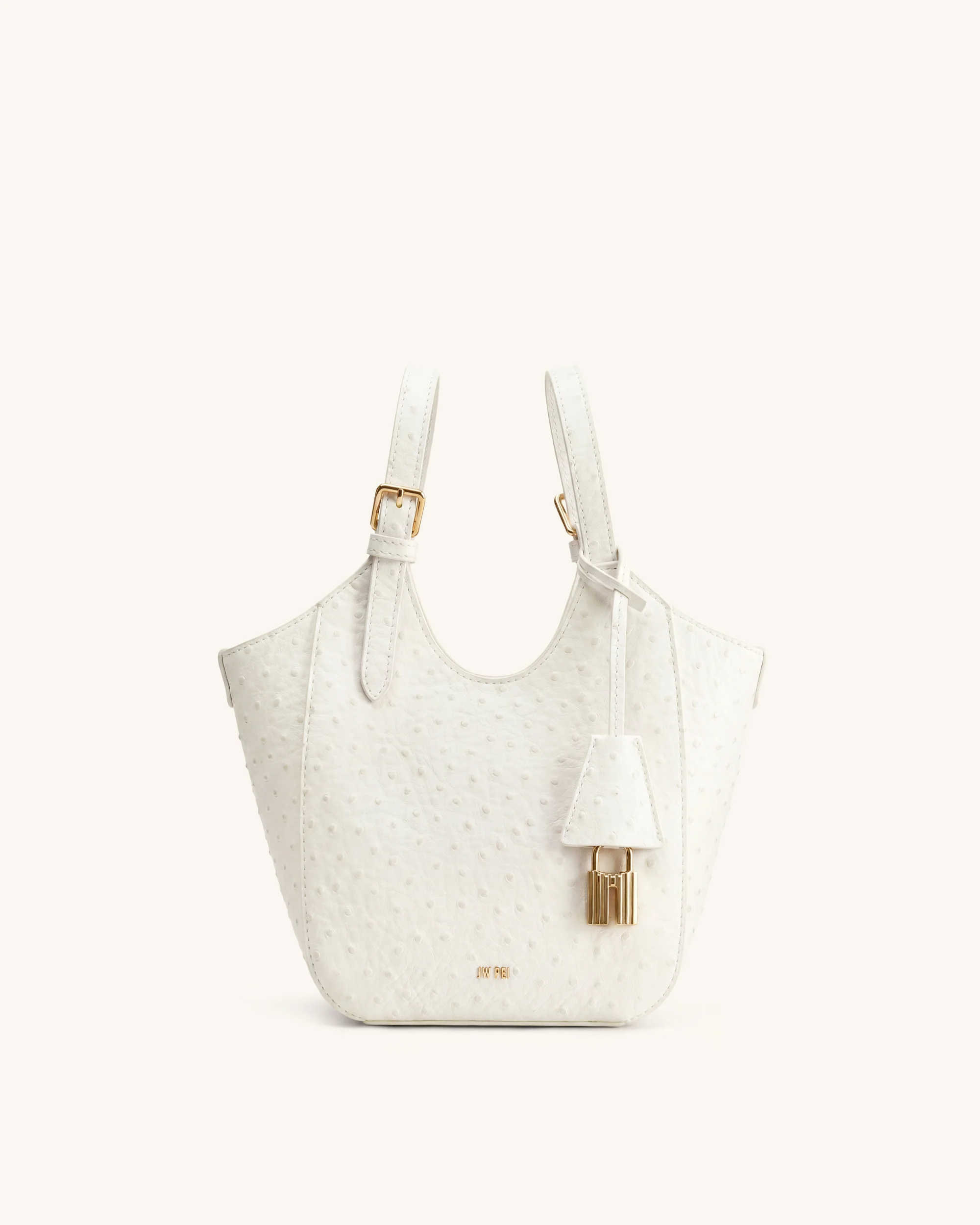 Ines Faux Ostrich Padlock Tote Bag - White