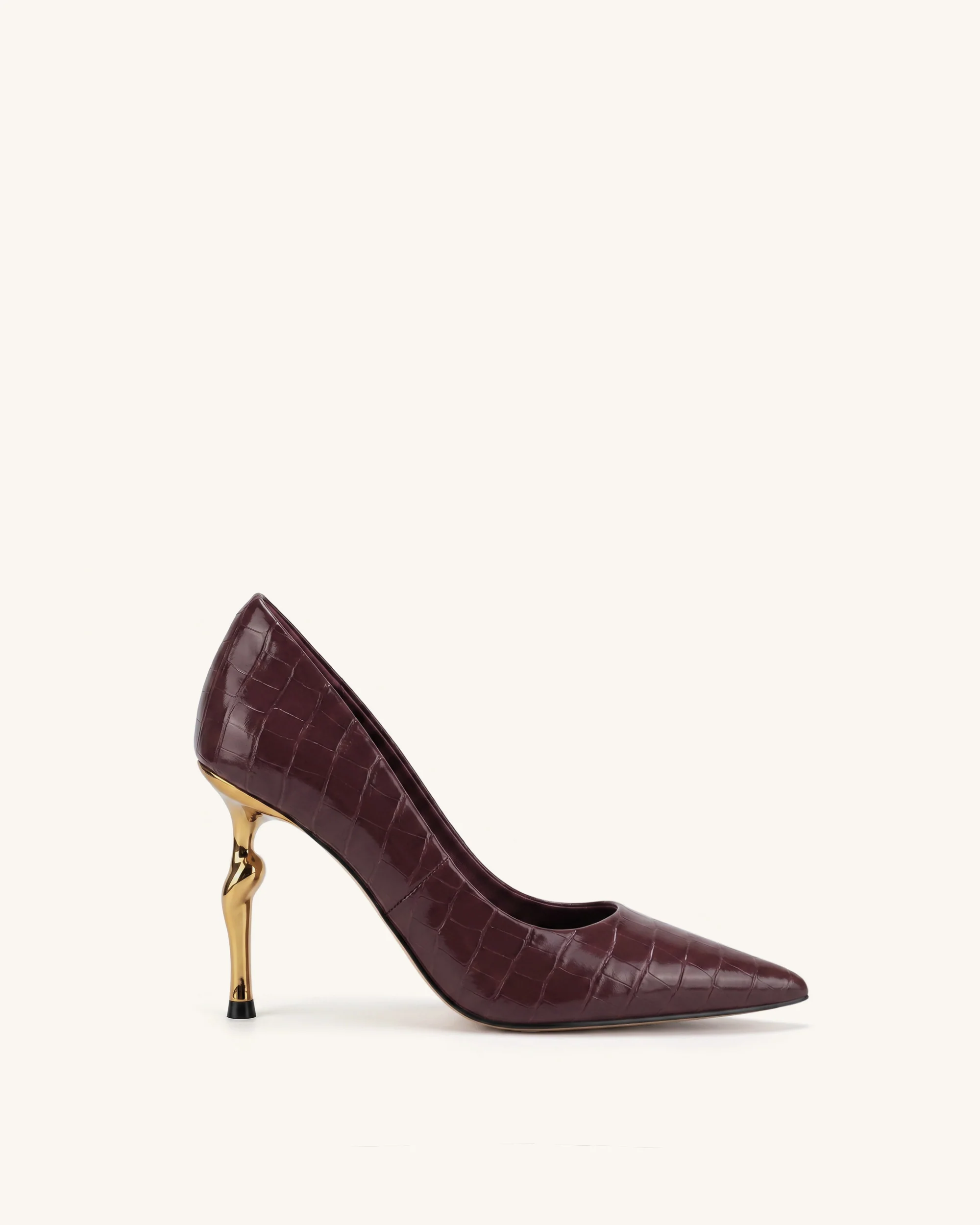 Hazel Croc-Embossed Heels - Burgundy