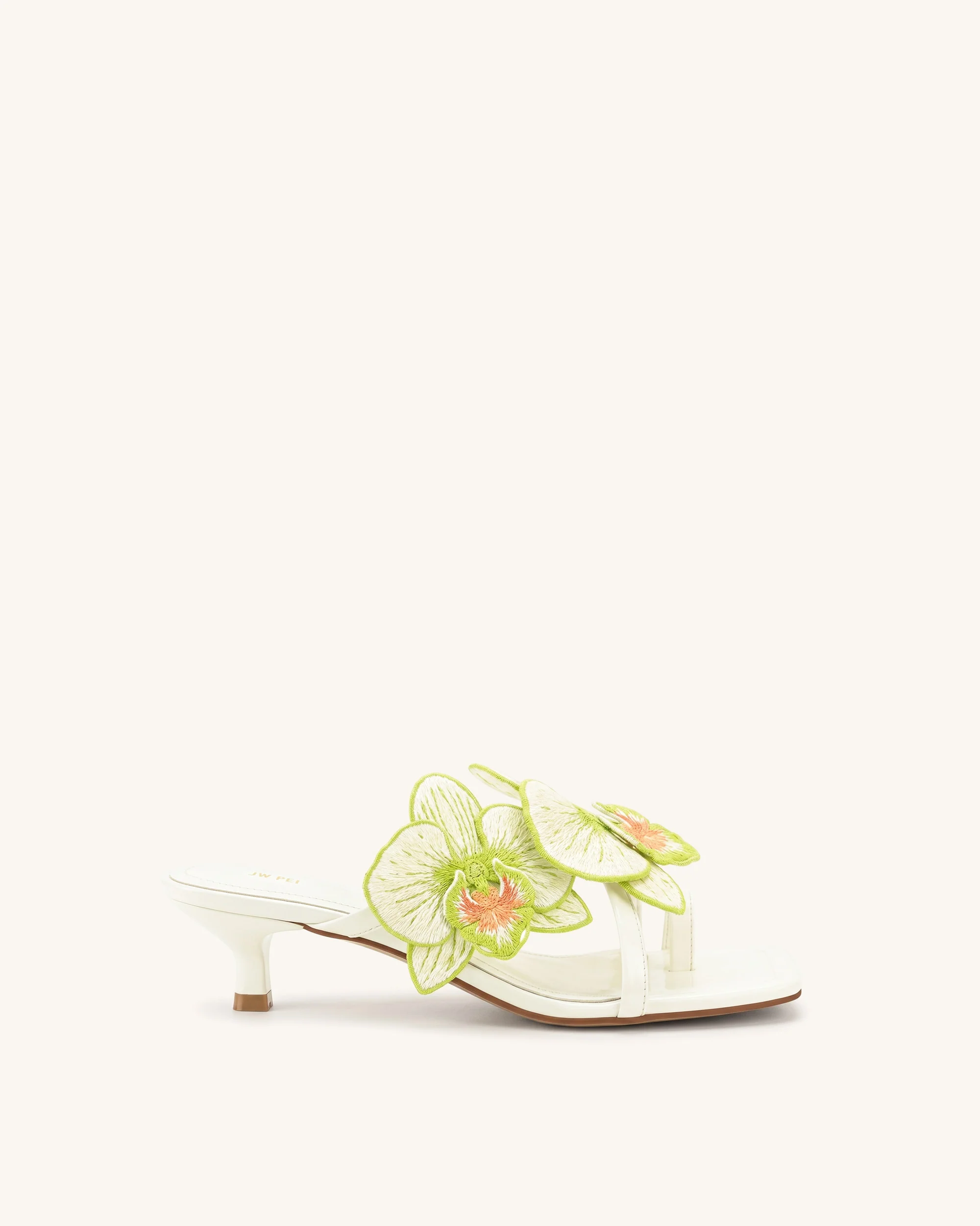 Serena Orchid Embroidered Toe Ring Heeled Sandals - Ivory Green