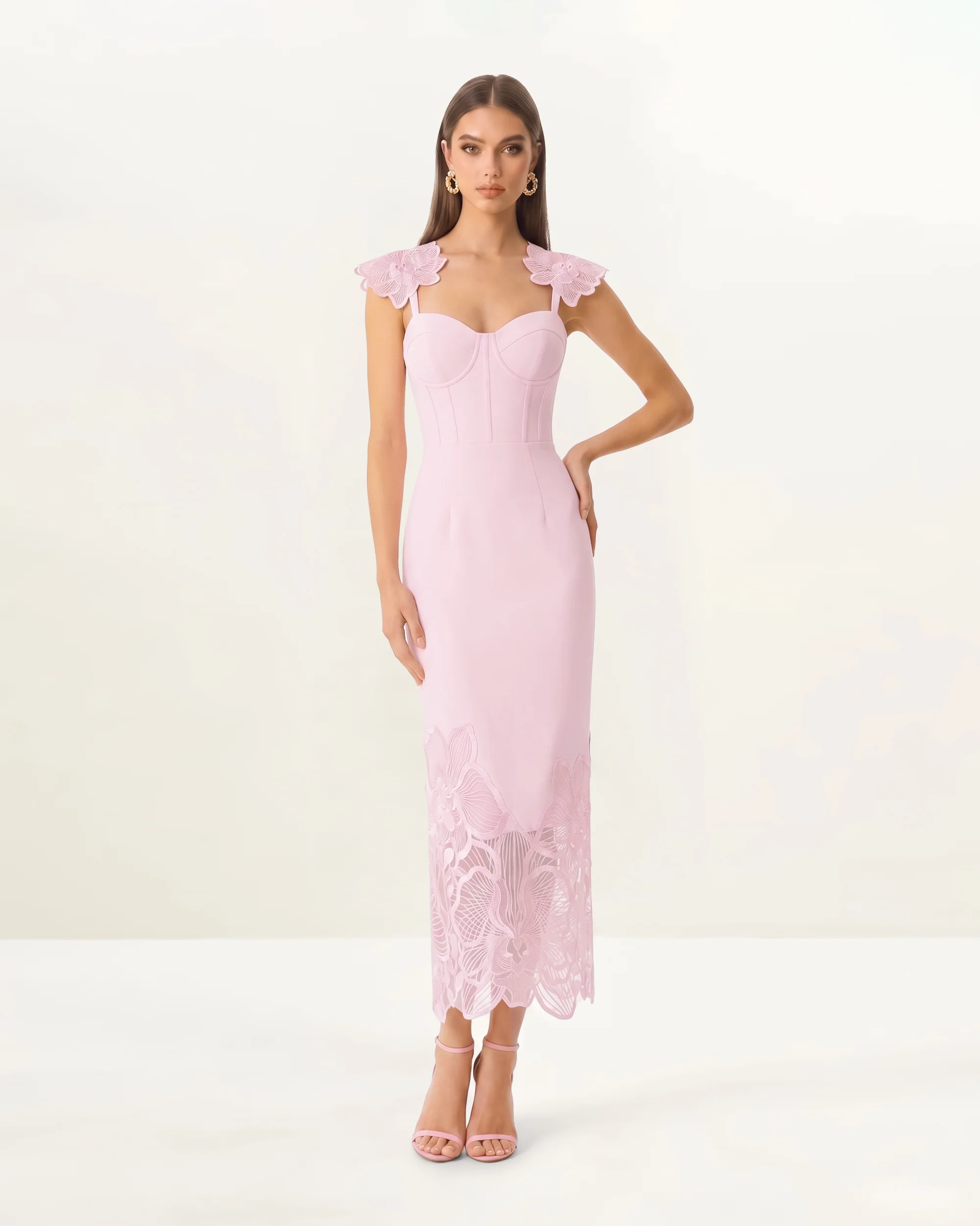 Orchid Embroidered Corset Dress - Dusty Rose