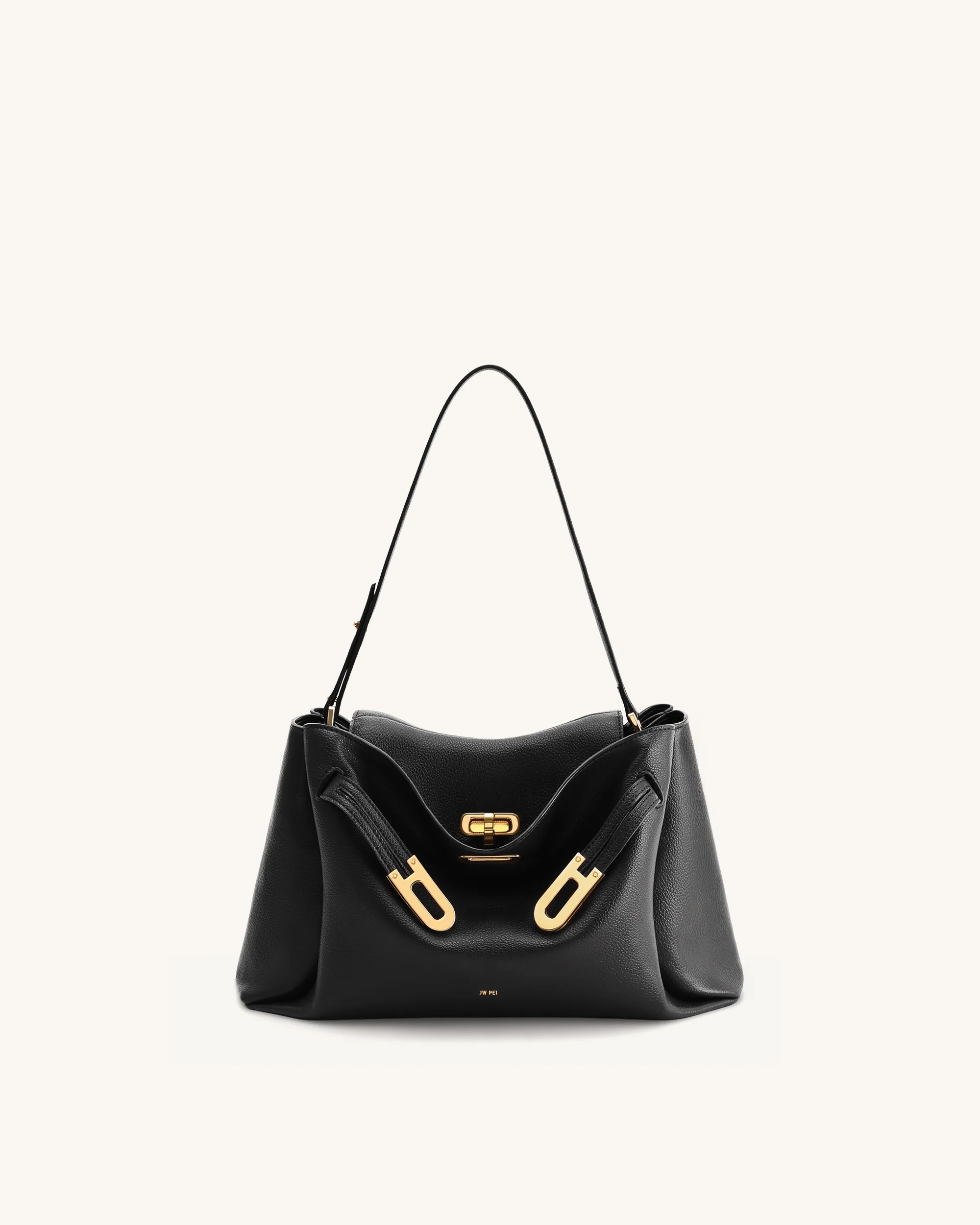 Rhea Pebbled Double Buckle Shoulder Bag - Black