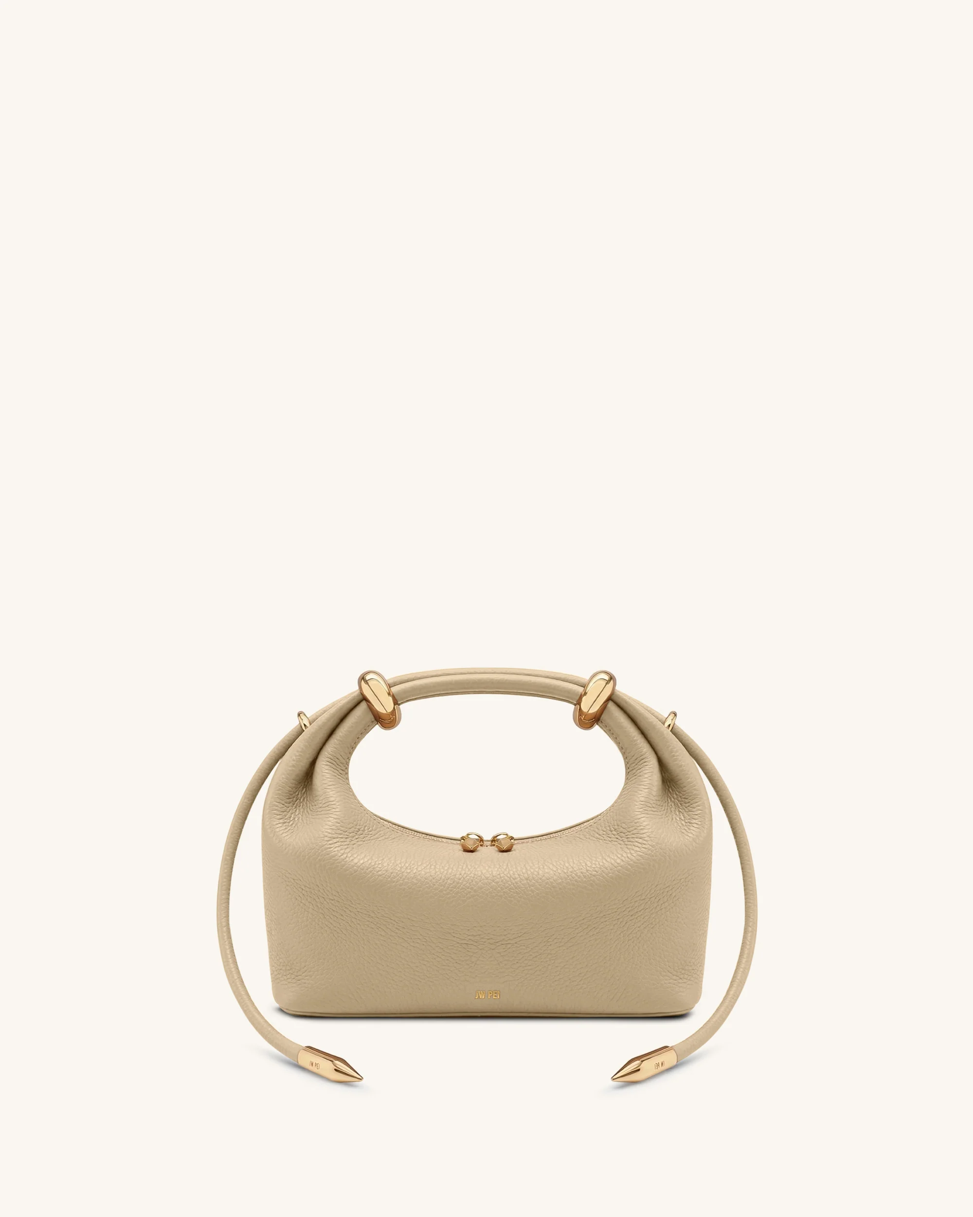 Ellie Metal Ring Embellished Top Handle Bag - Beige