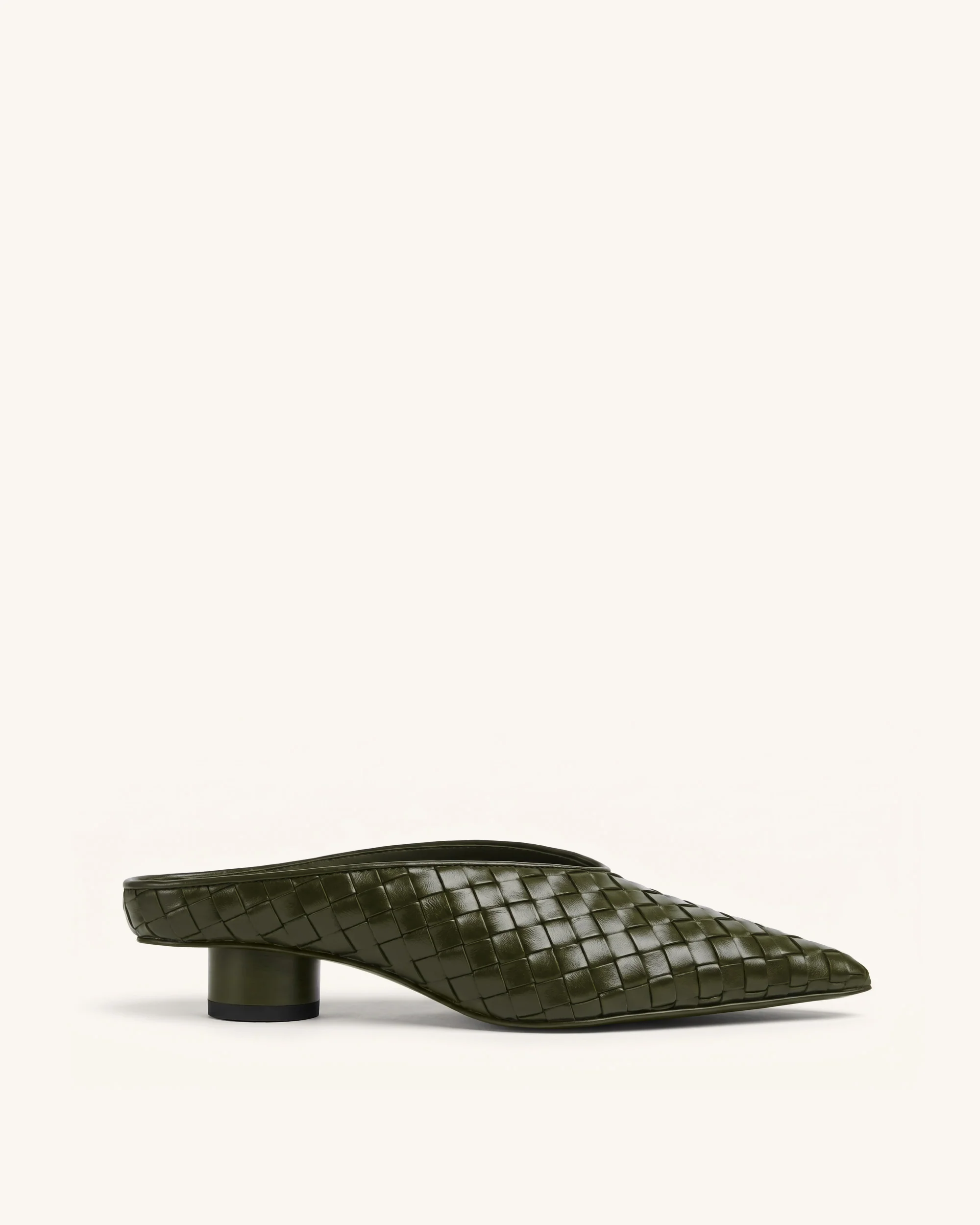 Helena Woven Textured Pointed Toe Mules - Olive Green