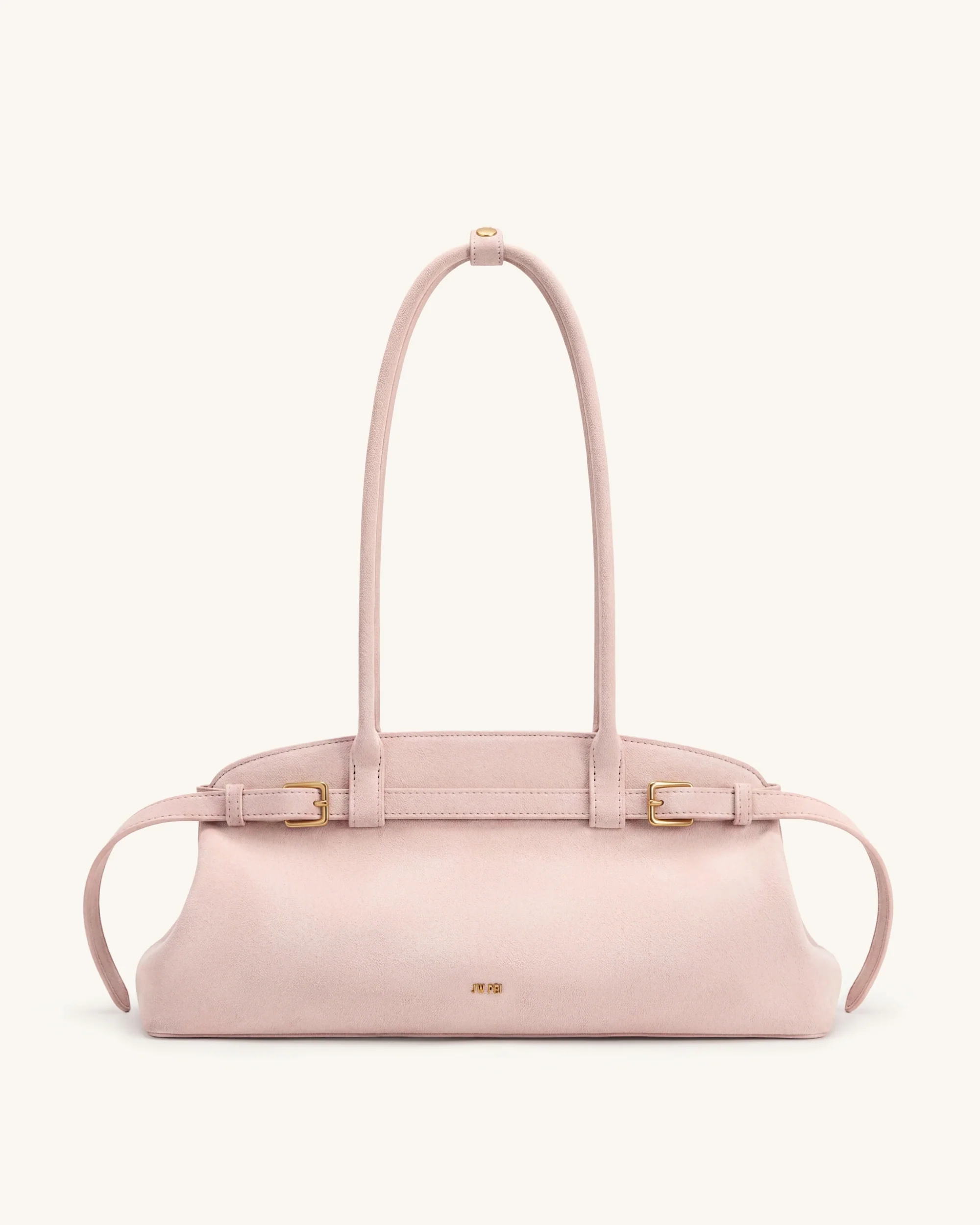 Arden Faux Suede Belt Detail East-West Shoulder Bag - Pink