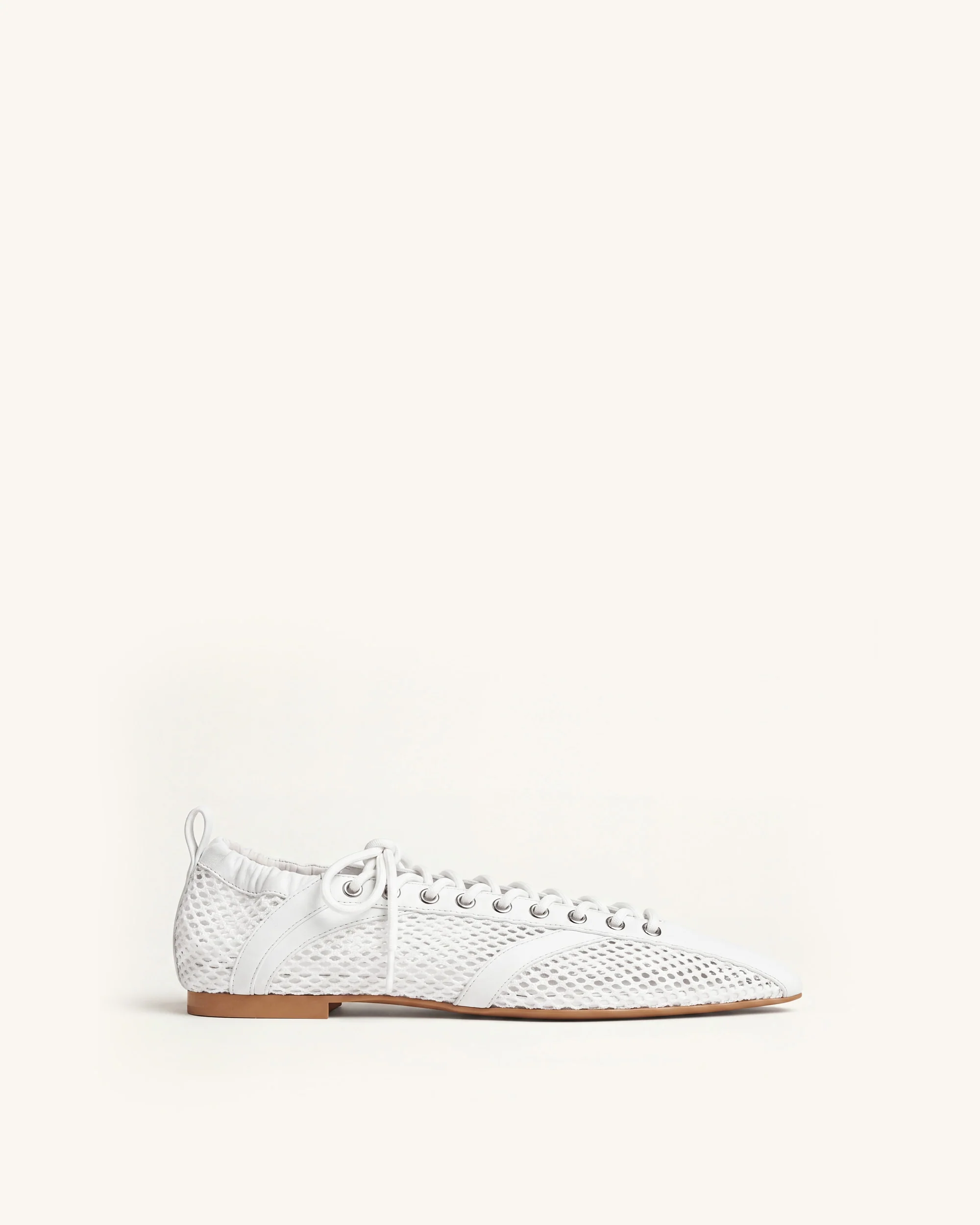 Ava Lace-Up Mesh Flats - White