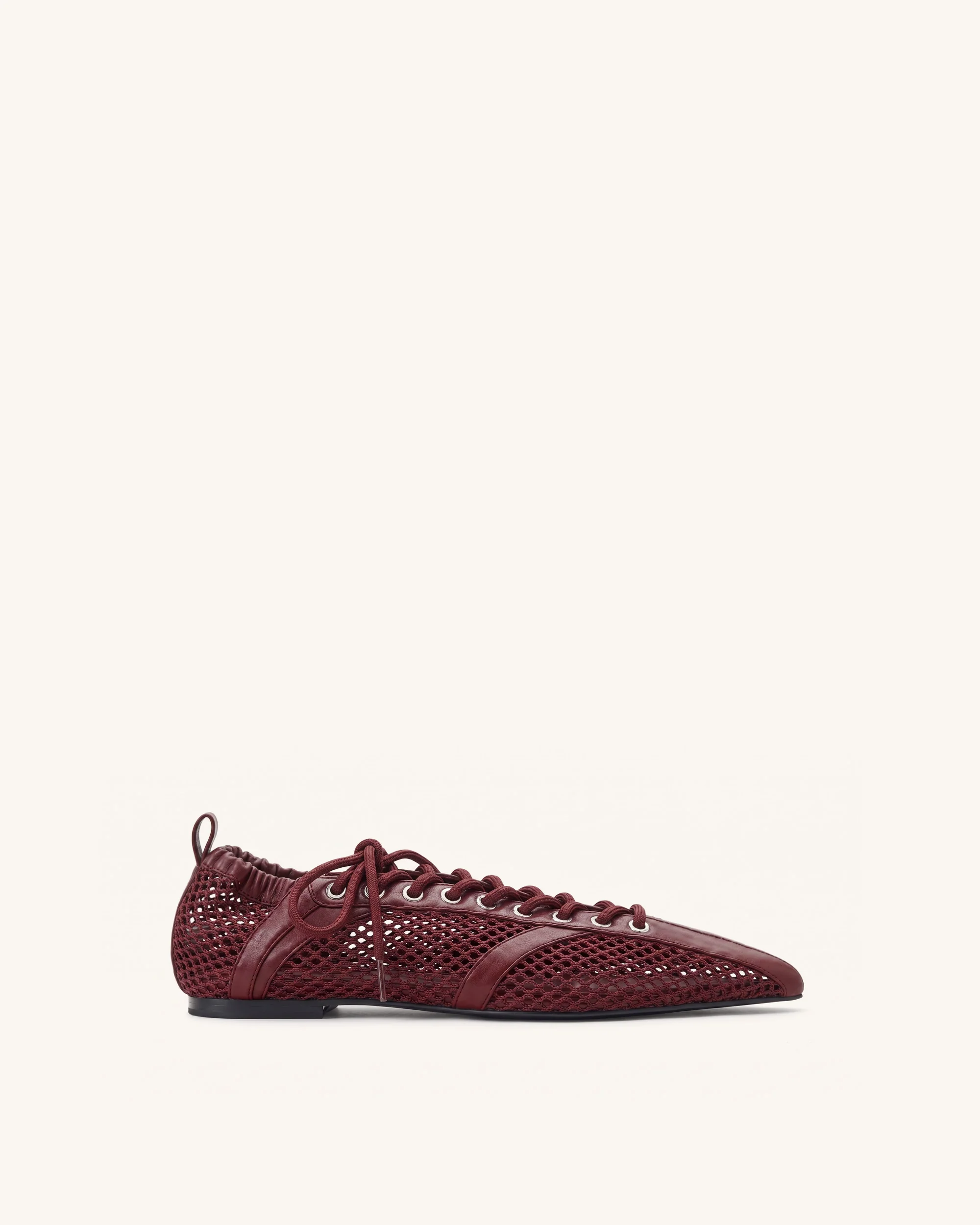 Ava Lace-Up Mesh Flats - Burgundy