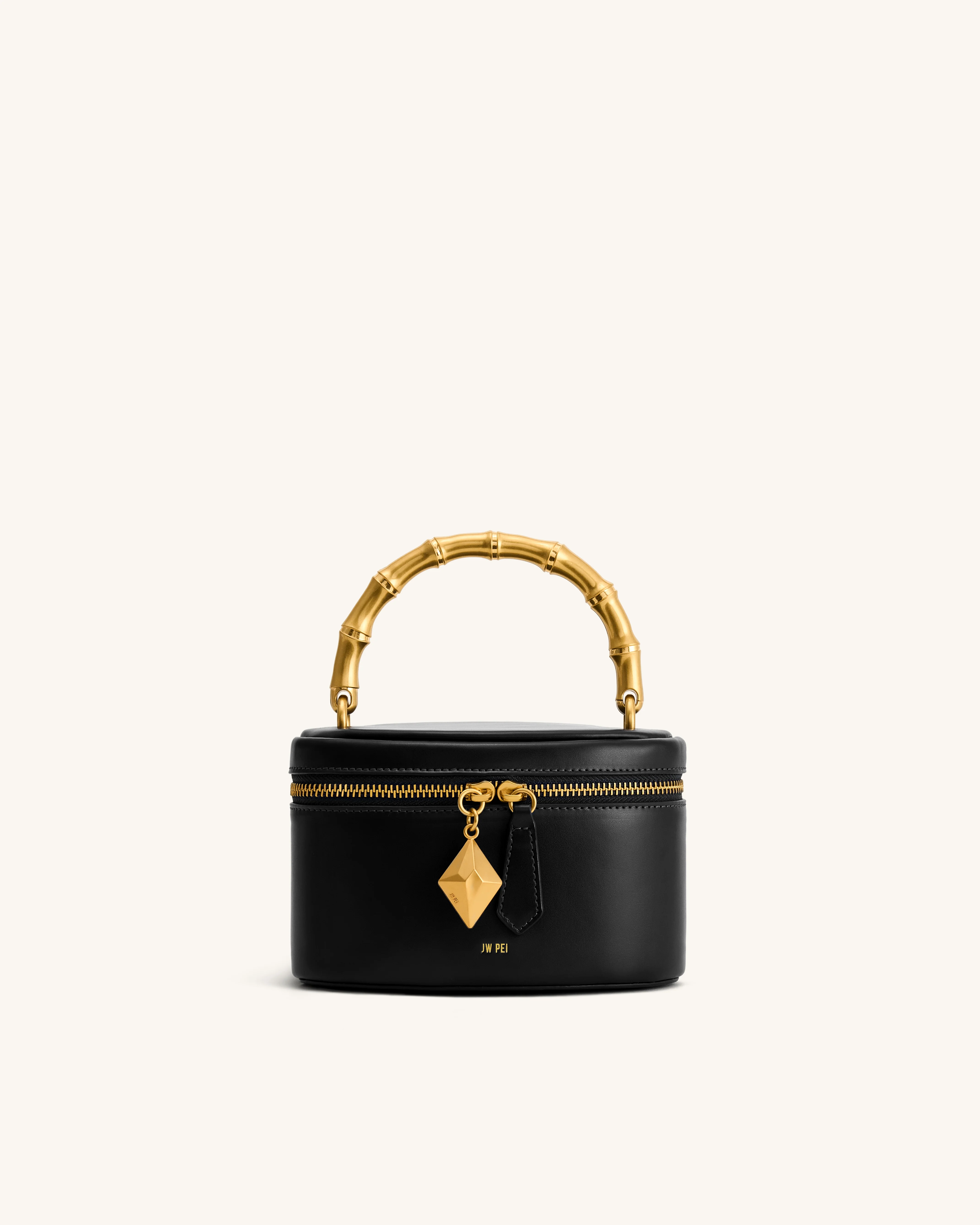Natalie Metal Geometric Pendant Handle Bag - Black