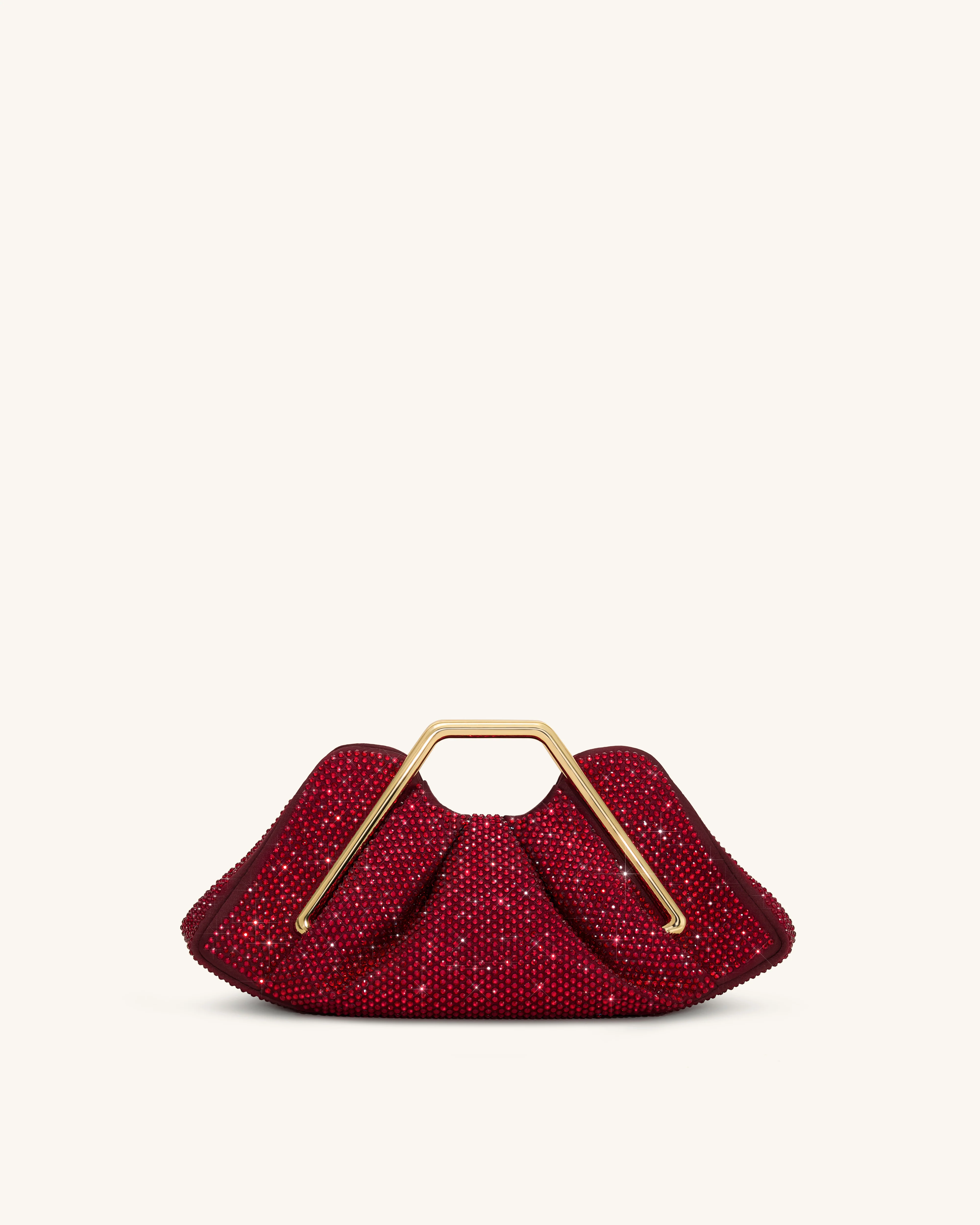 Lila Artificial Crystal Metal Frame Clutch - Red