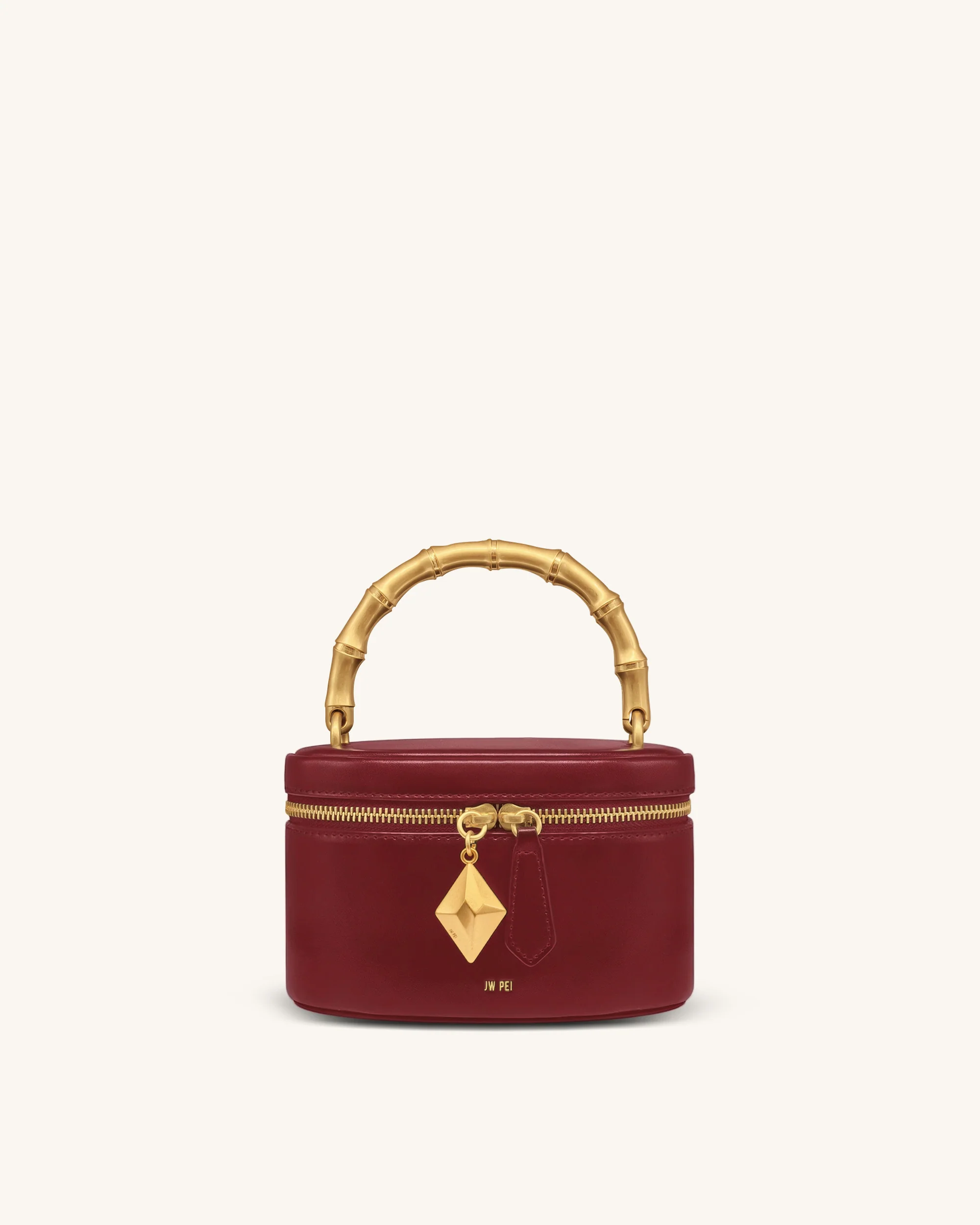 Natalie Metal Geometric Pendant Handle Bag - Burgundy