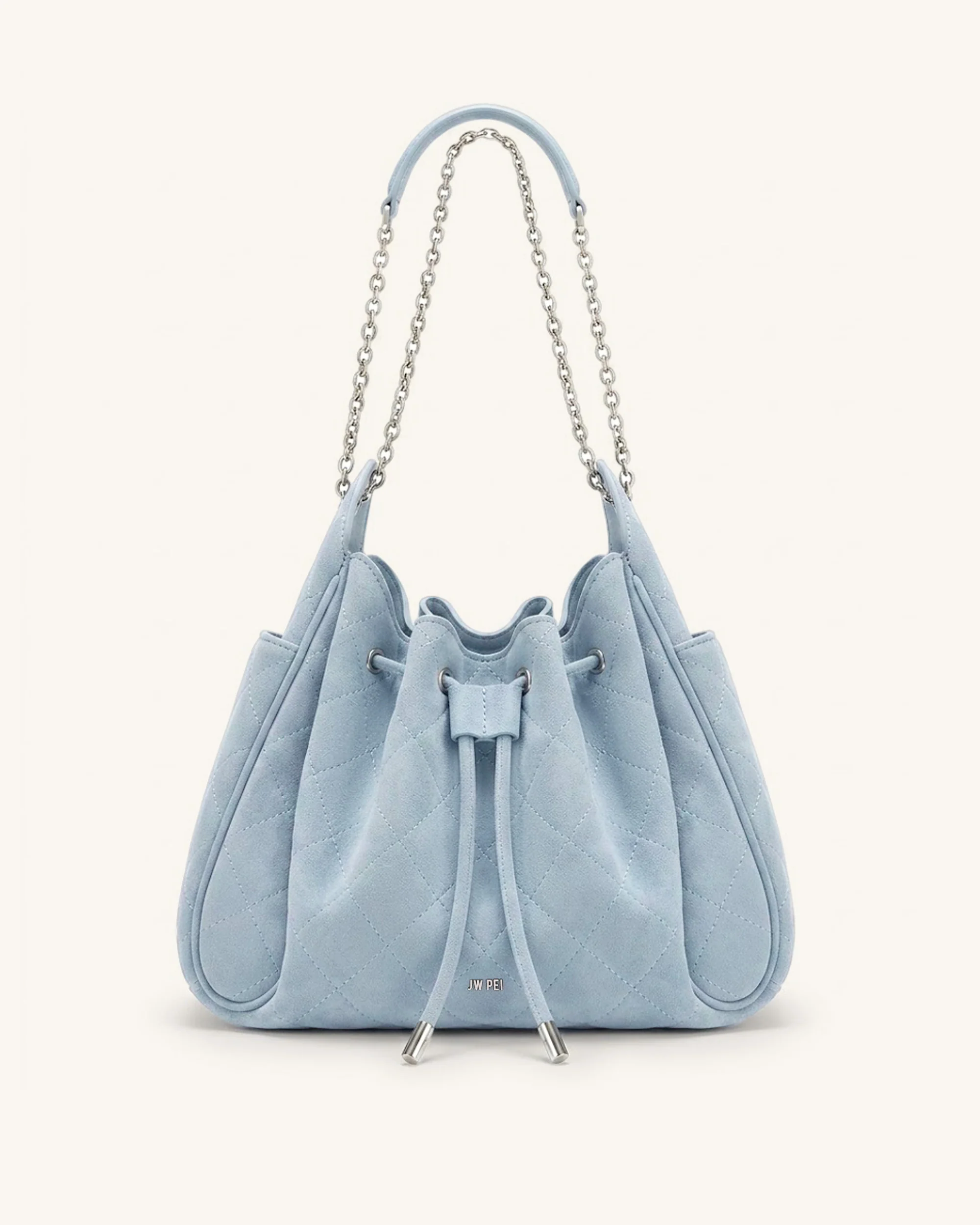 Rowan Faux Suede Quilted Chain Bucket Bag - Blue
