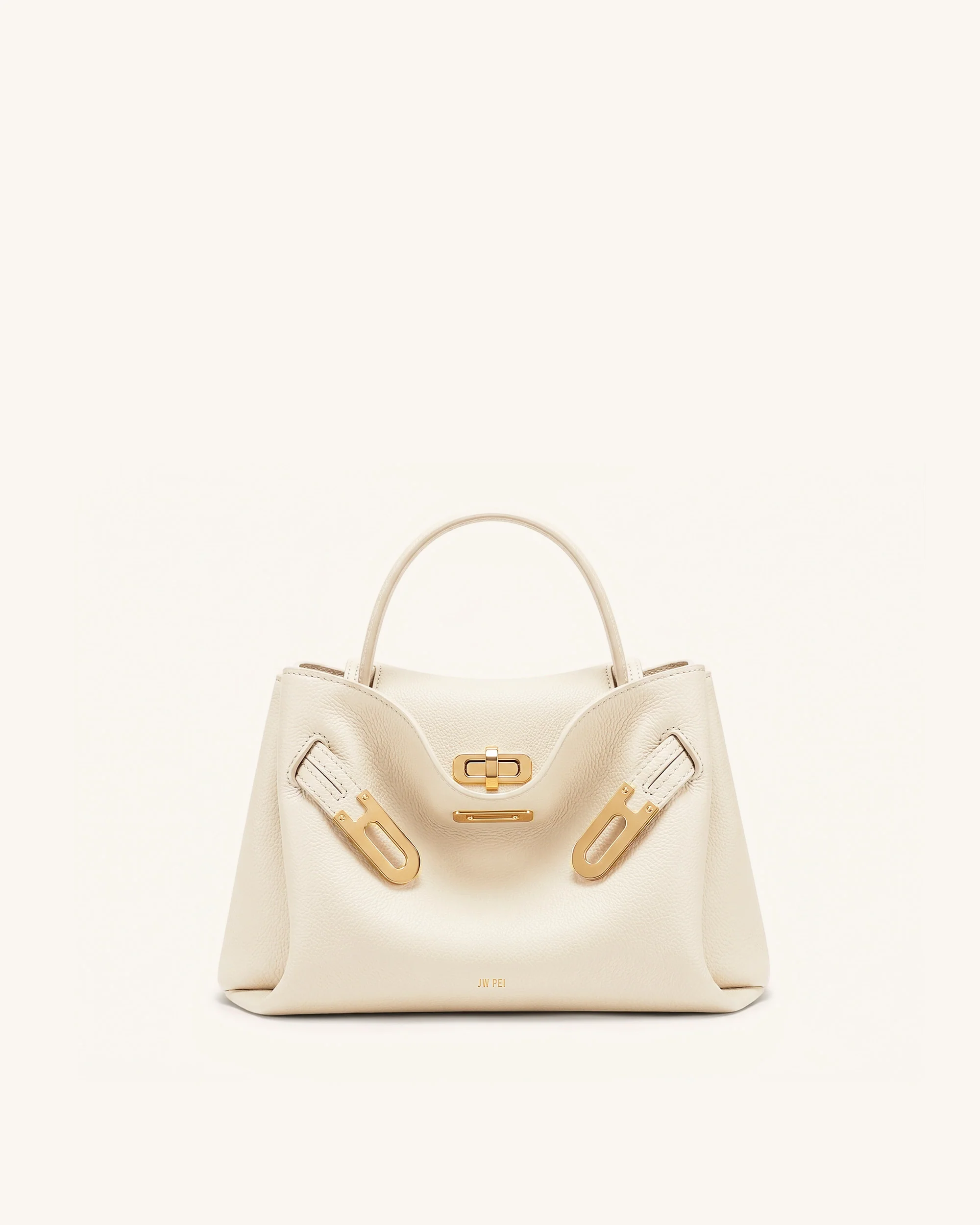 Rhea Small Pebbled Double Buckle Shoulder Bag - White