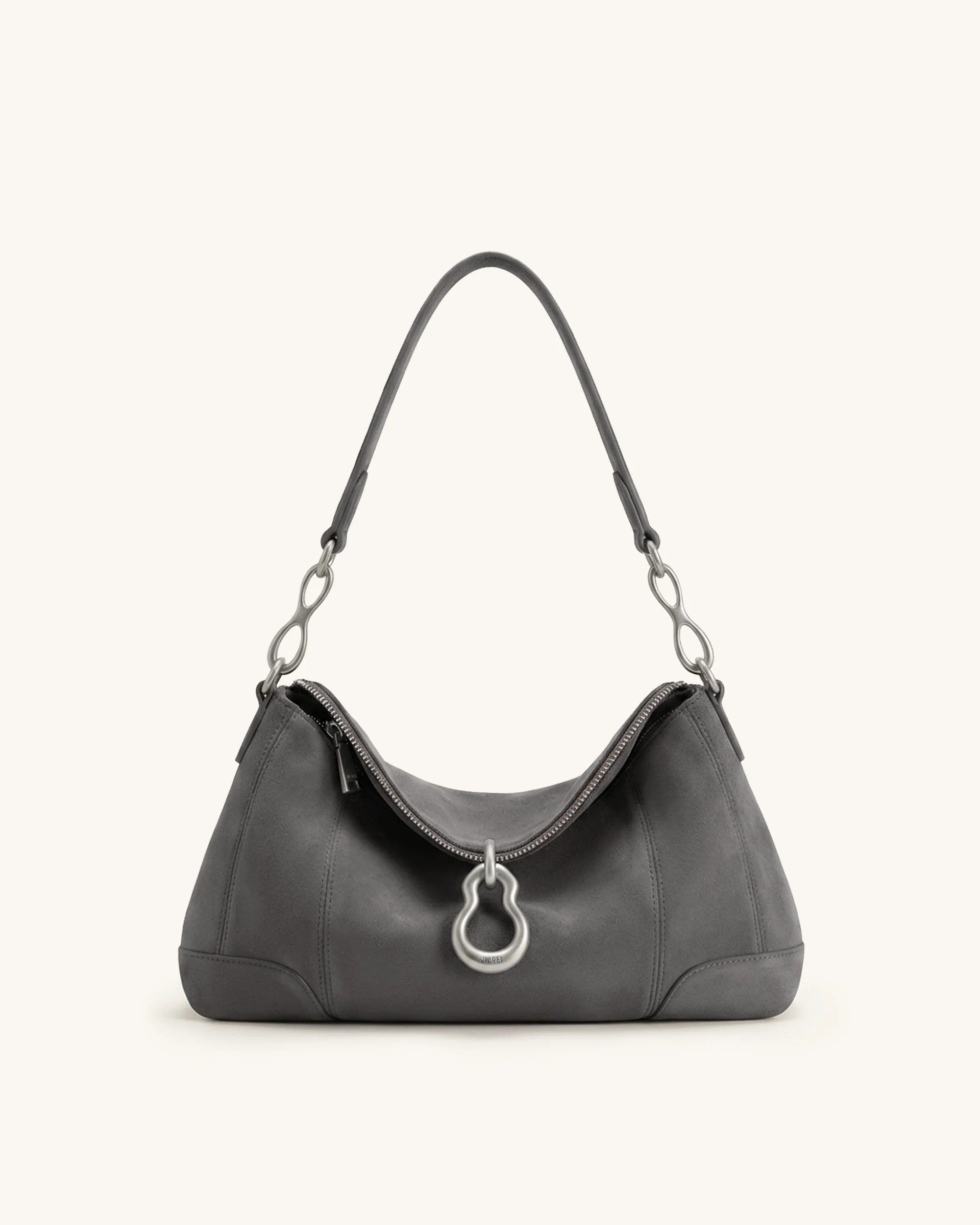 Jayla Faux Suede Metal Pendant Embellished Shoulder Bag - Dark Grey