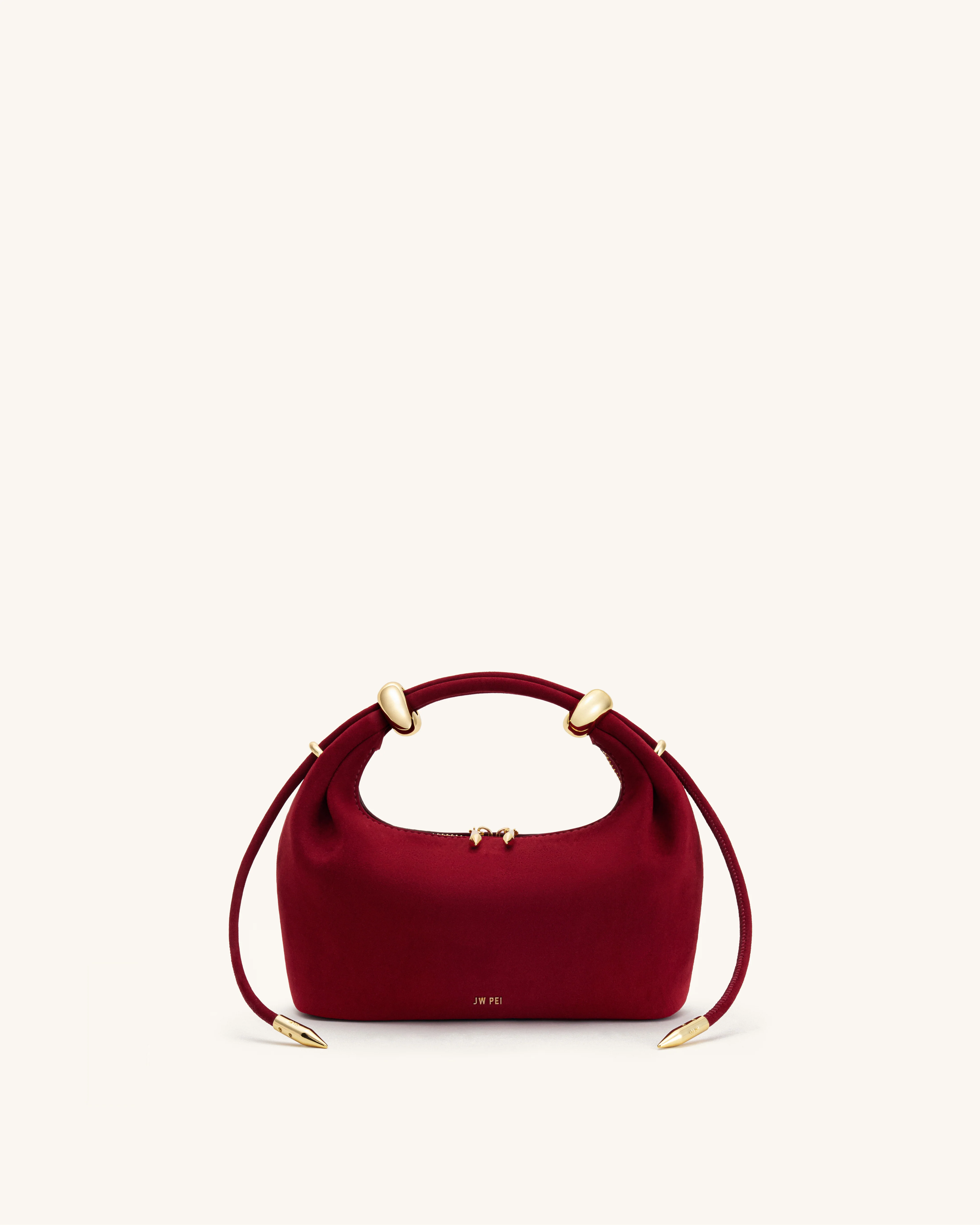 Ellie Faux Suede Metal Ring Embellished Top Handle Bag - Burgundy