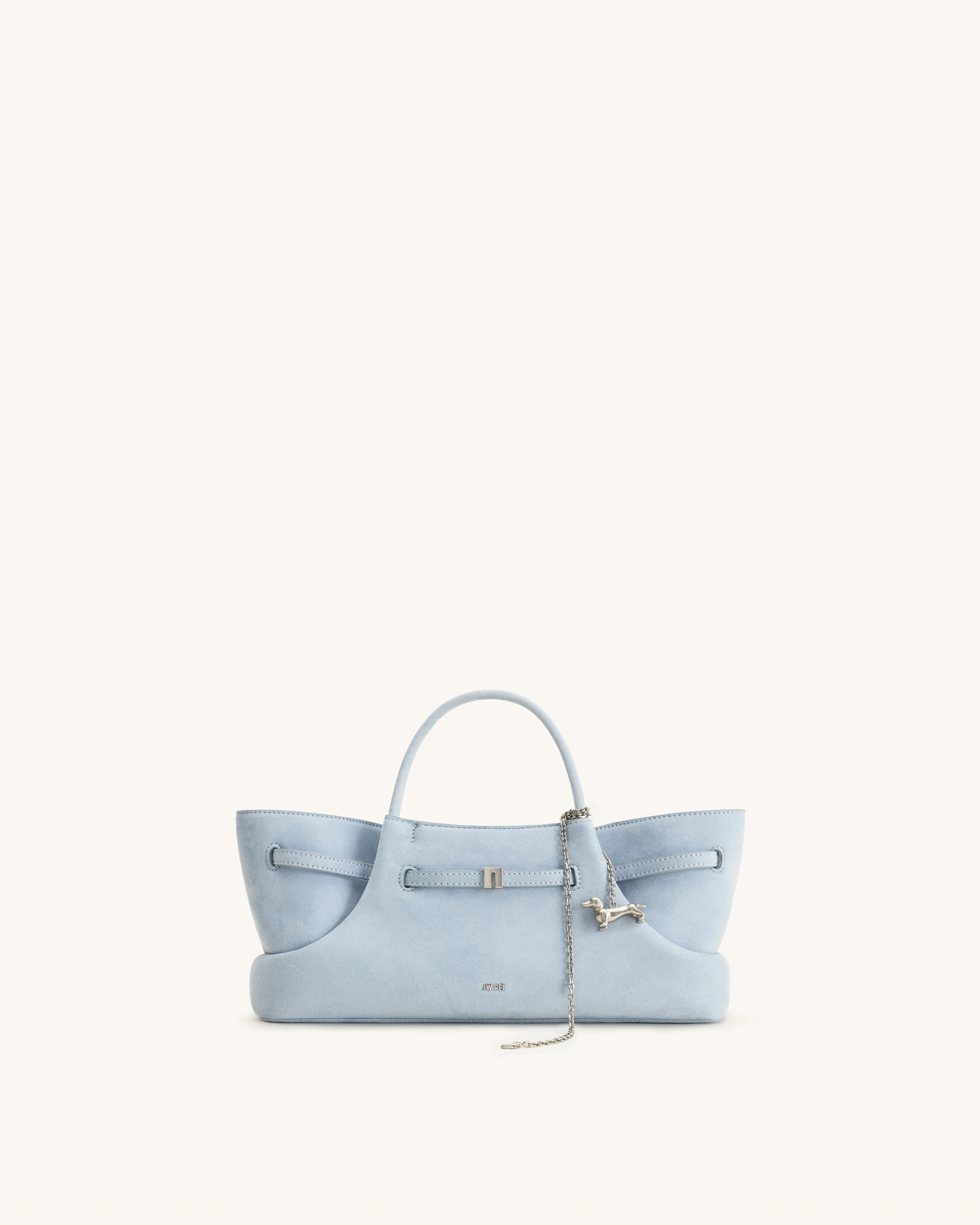 Maeve Dachshund Metal Charm Faux Suede Tote Bag - Blue