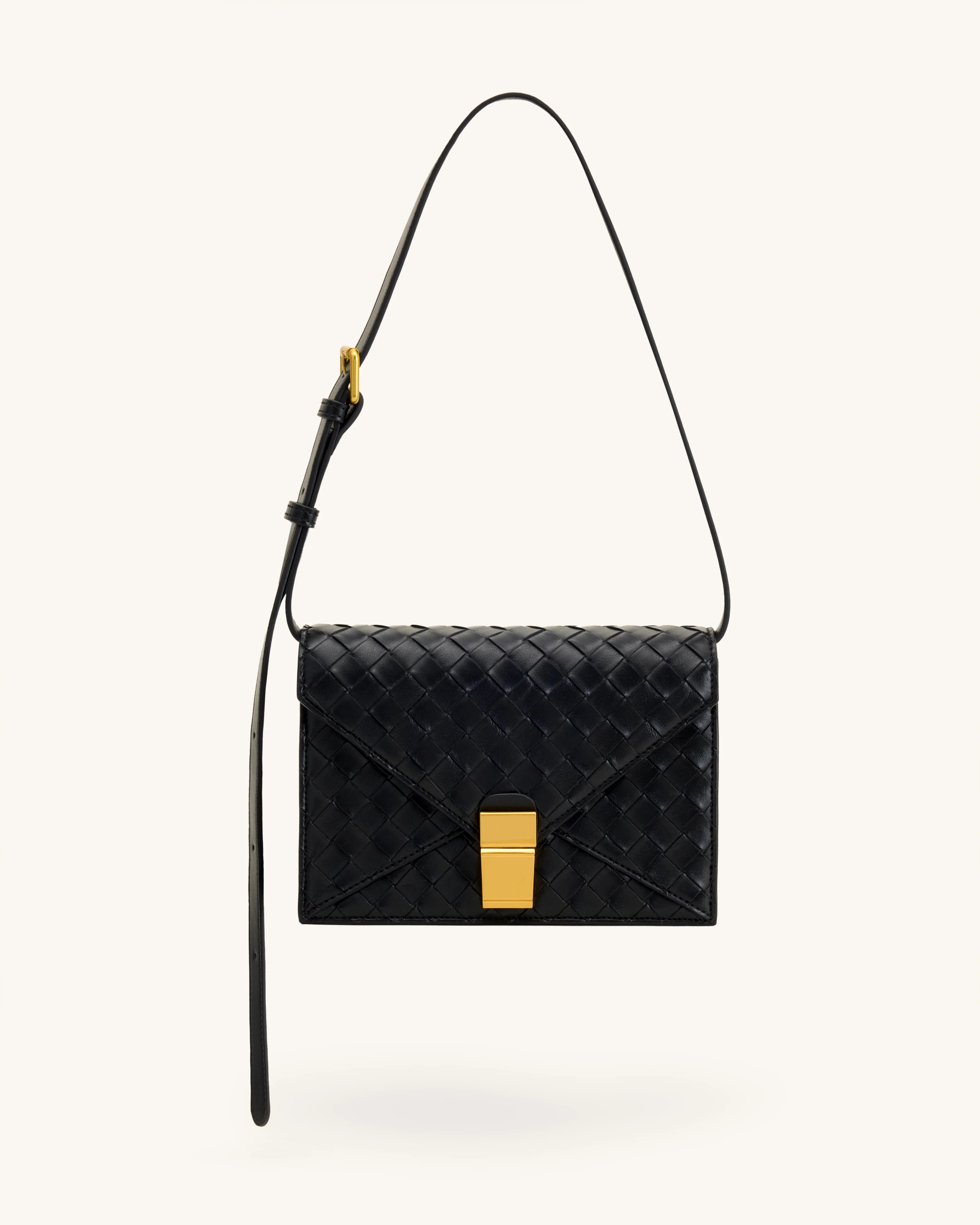 Clio Woven Textured Envelope Crossbody Bag - Black