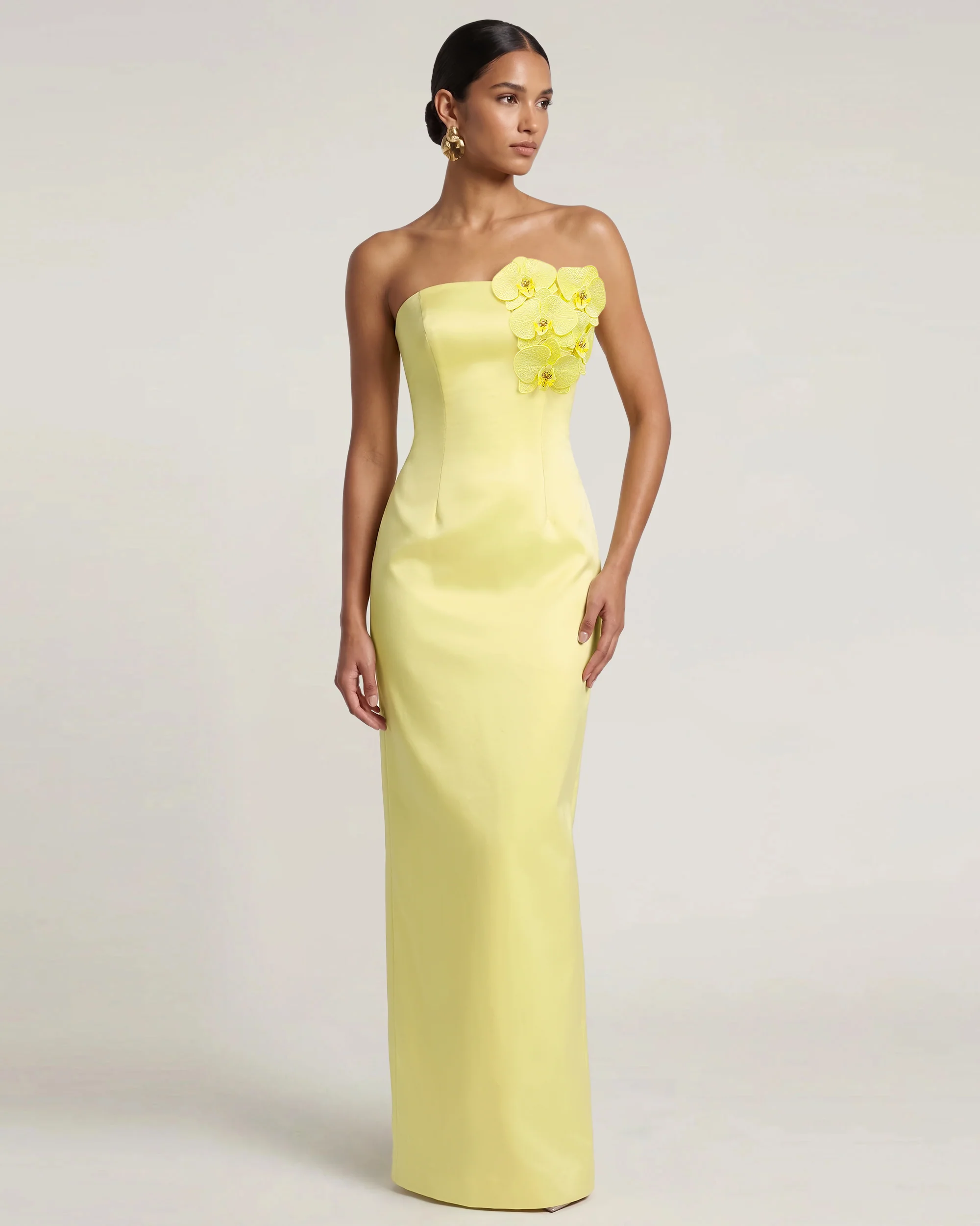 Orchid Embellished Strapless Maxi Dress - Yellow