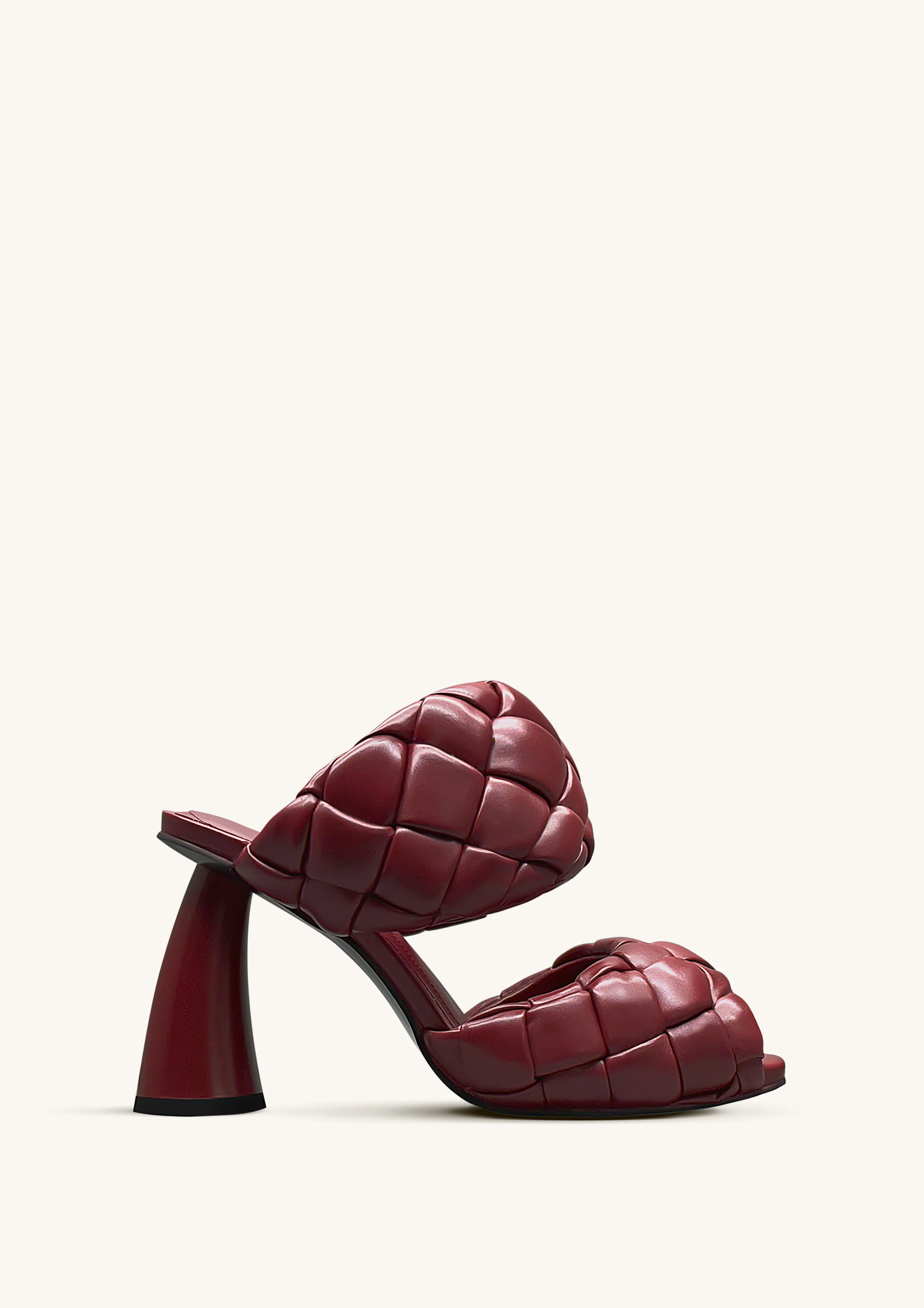 Lillian Weave Leather Heel Mules ?C Burgundy
