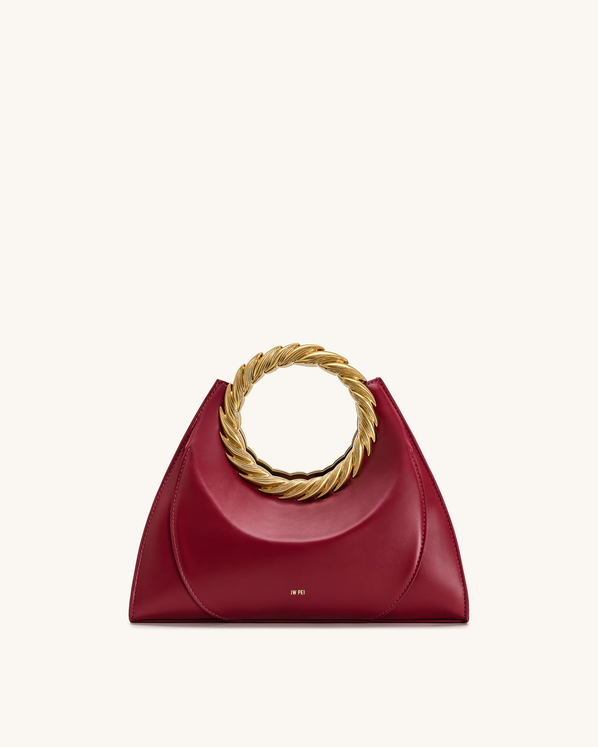 Amiya Leaf Handle Sculpture Bag - Wine Red