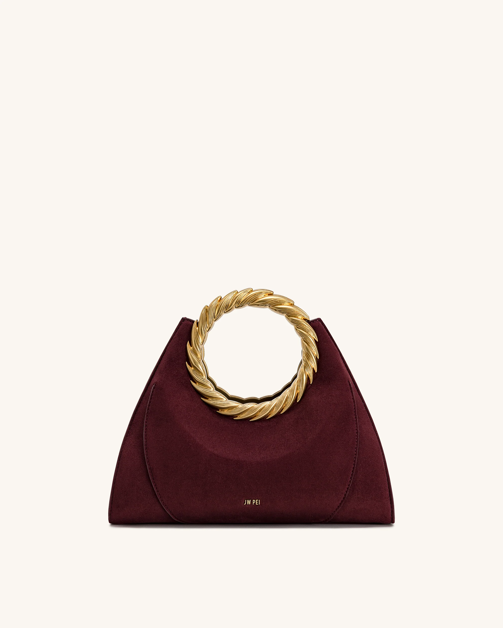 Amiya Leaf Handle Faux Suede Sculpture Bag - Merlot Red