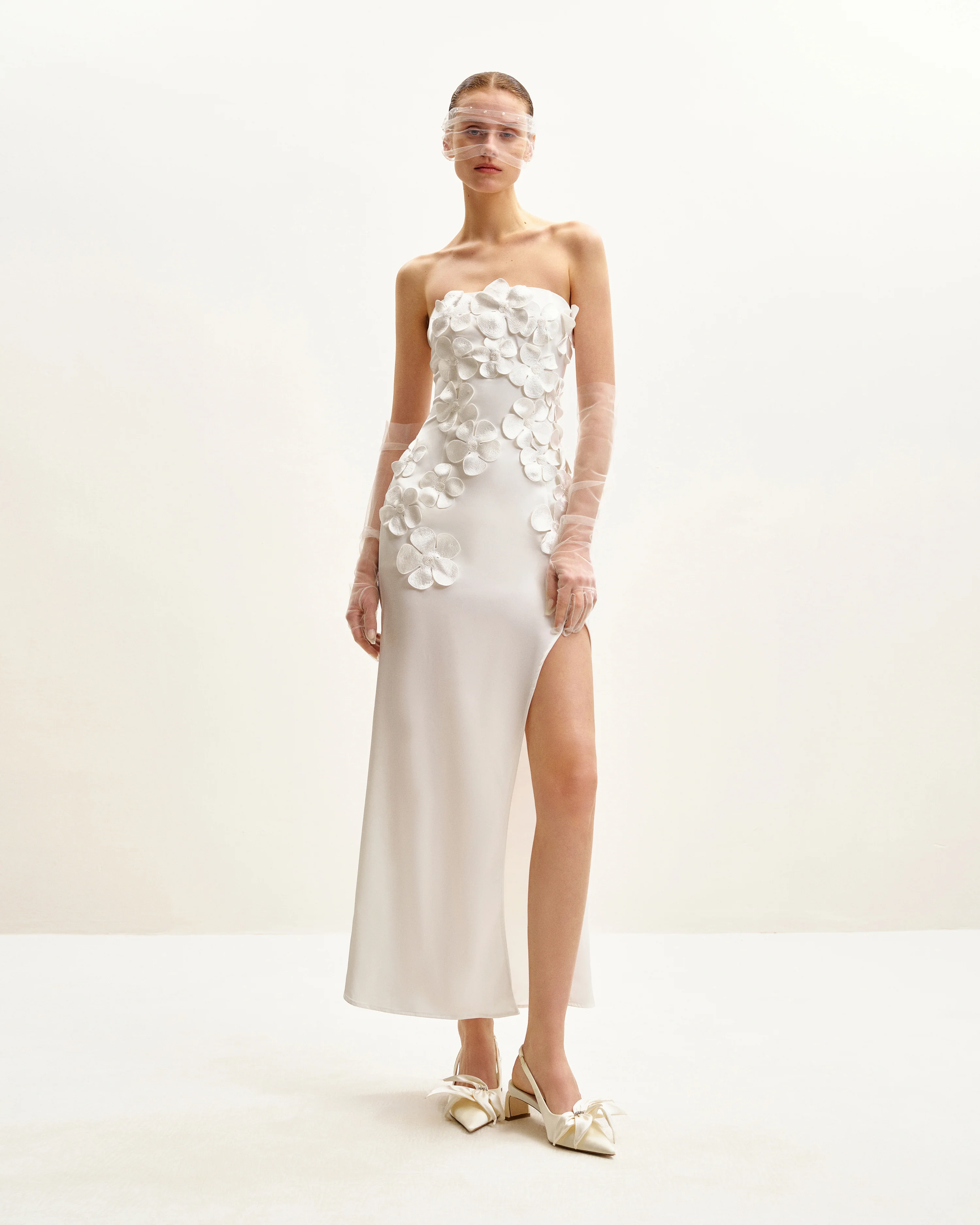 Floral Embroidered Long Dress - White