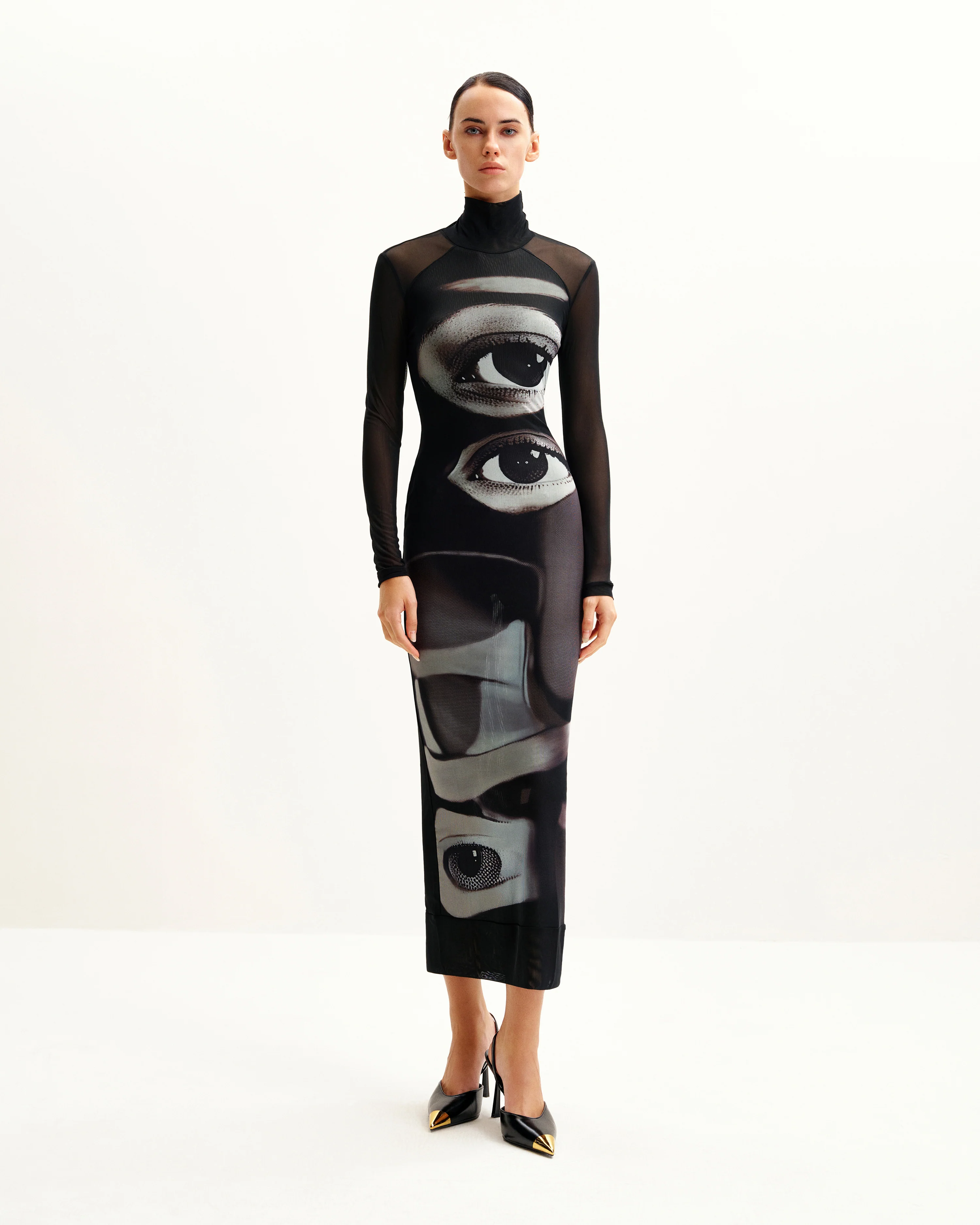 Sophia Eye Print Mesh Dress - Black/White