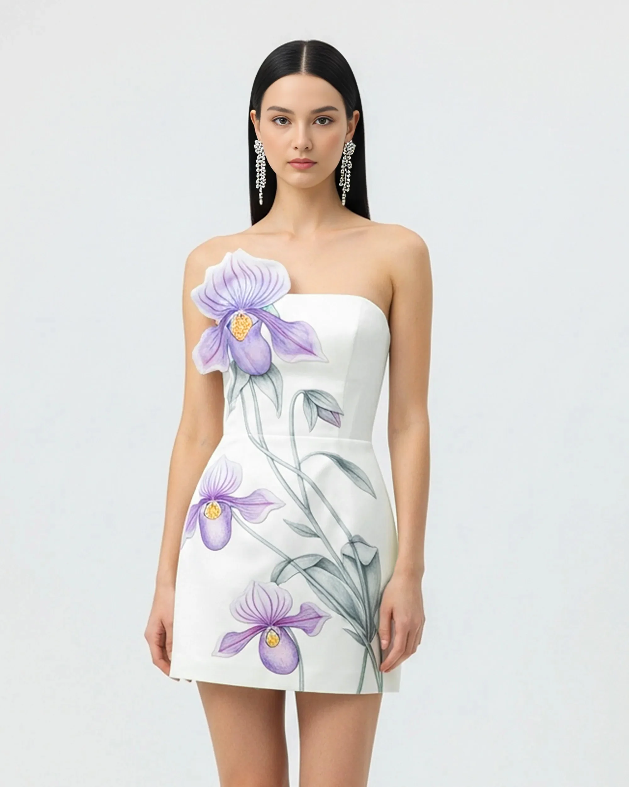 Slipper Orchid Appliqu?? Mini Dress - White