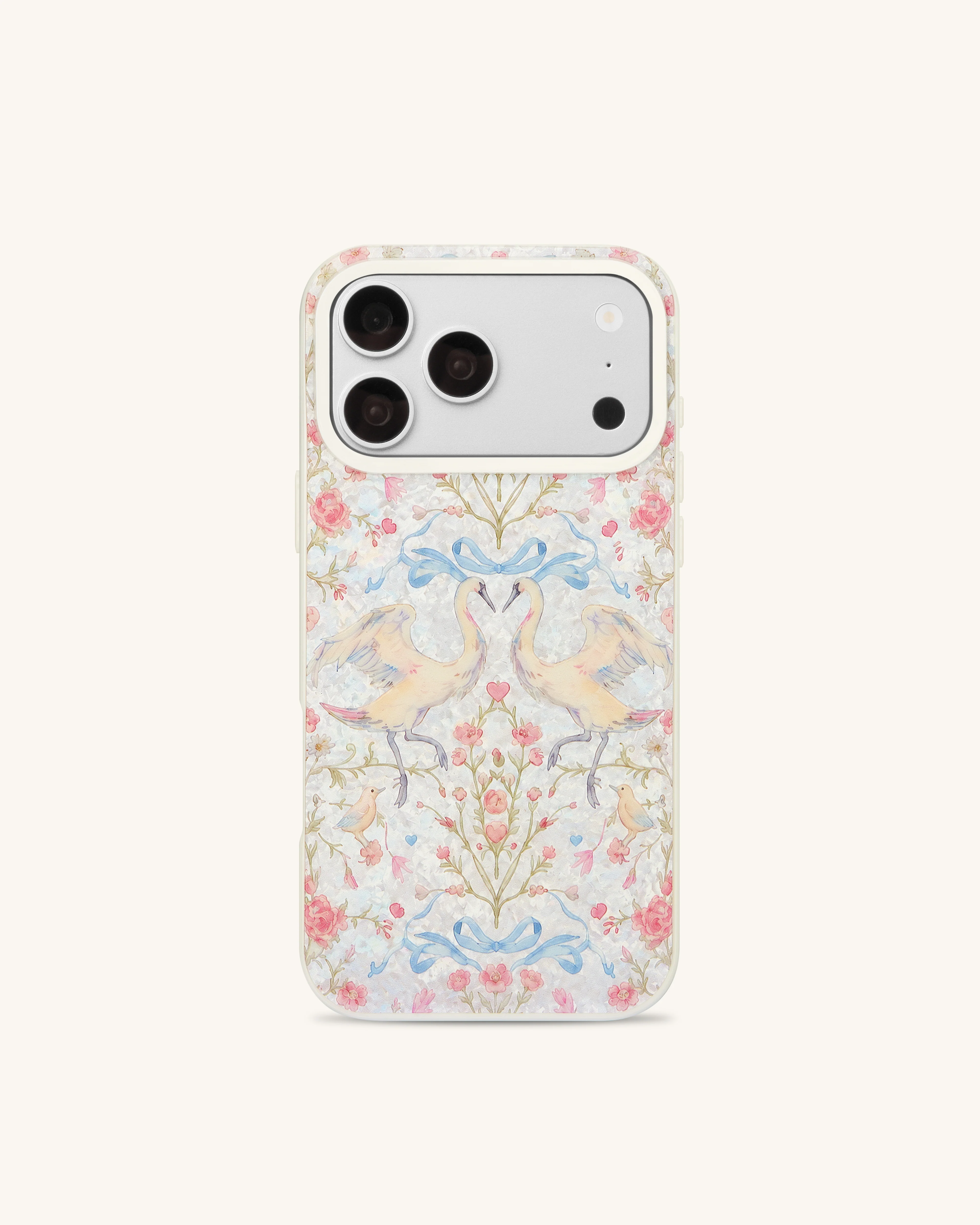 Vintage Romance Swan Pearl Shell Phone Case - White