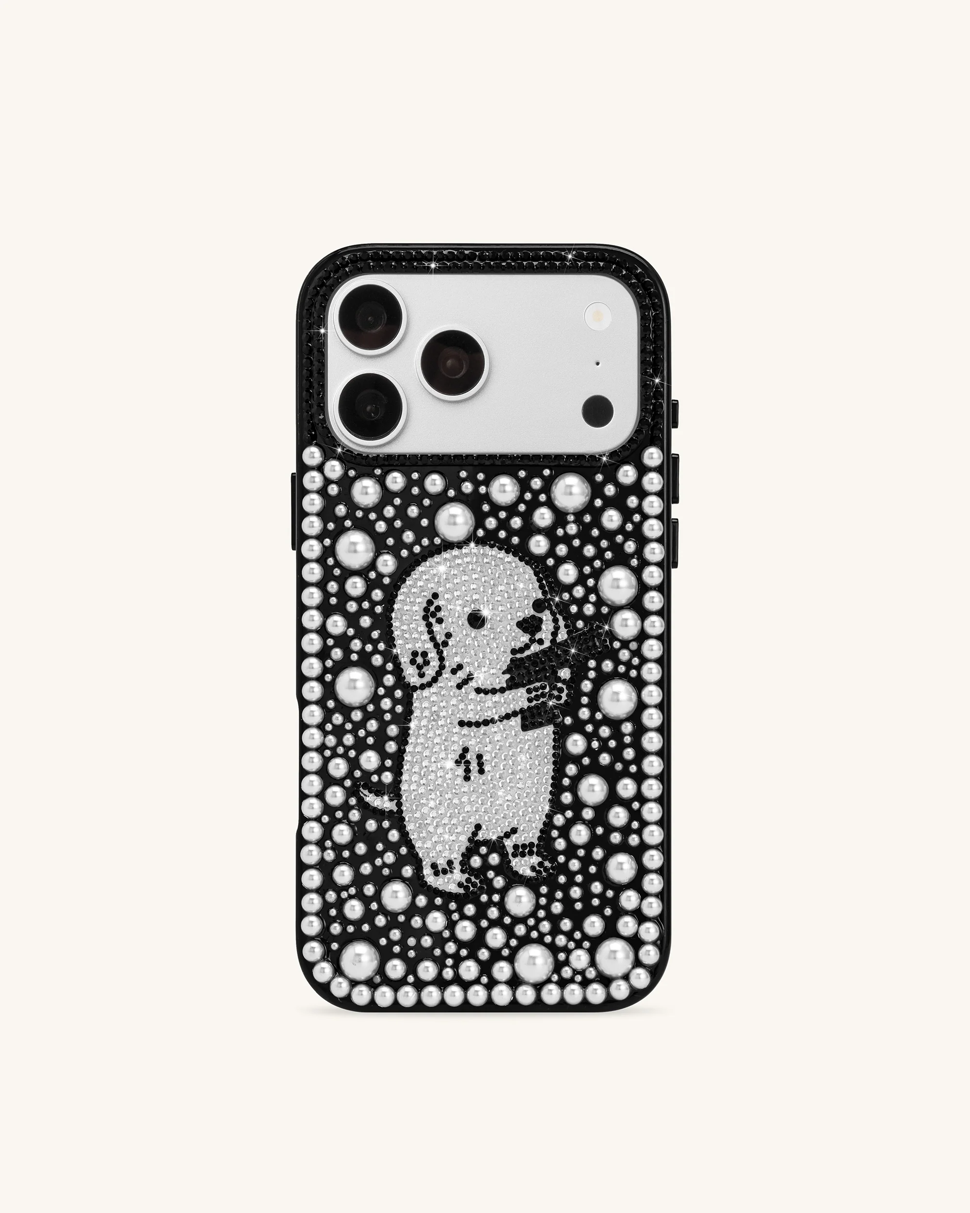 Pearl Artificial Crystal Puppy Phone Case - Black